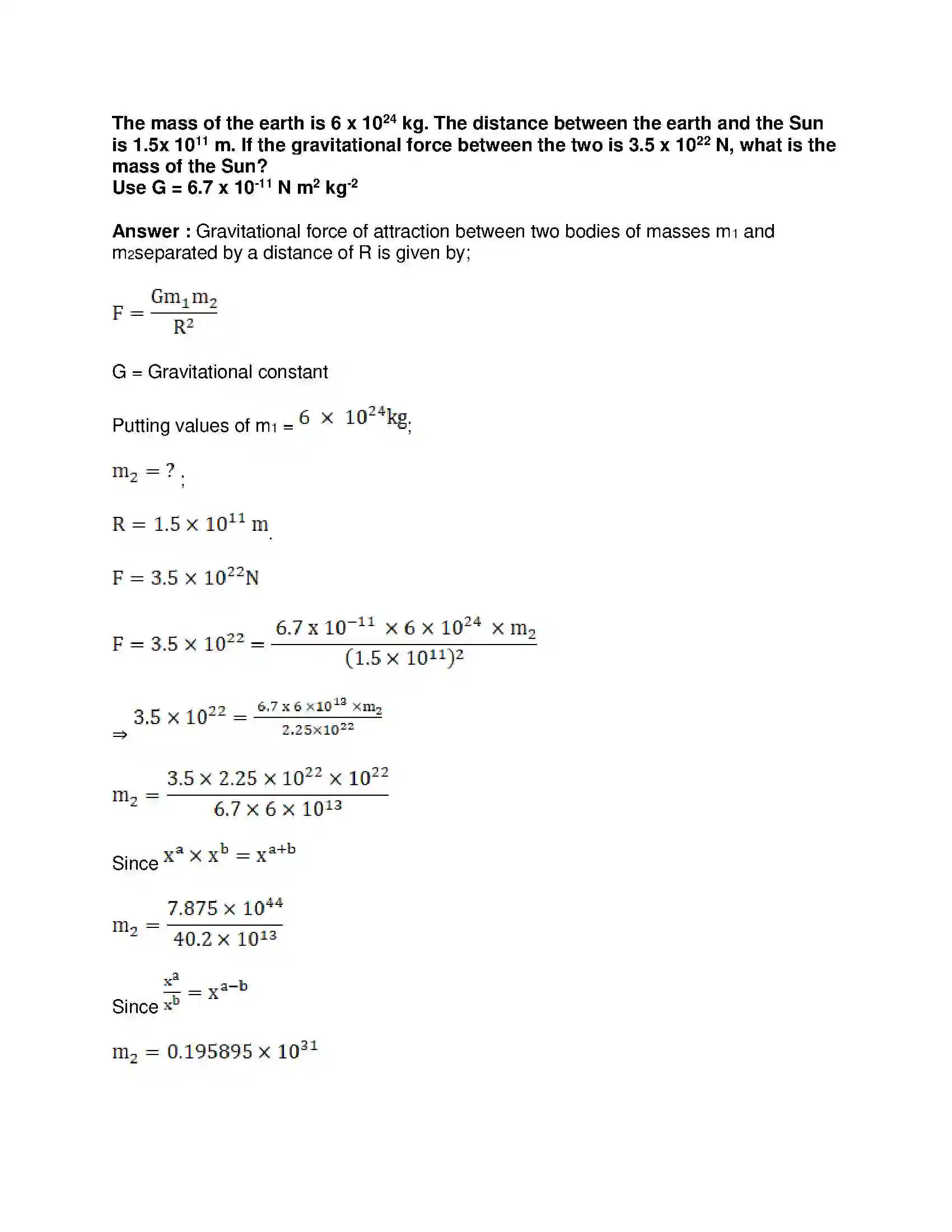 Maharashtra Board Class 10th Science & Technology-I - English Medium Gravitation Solution 20
