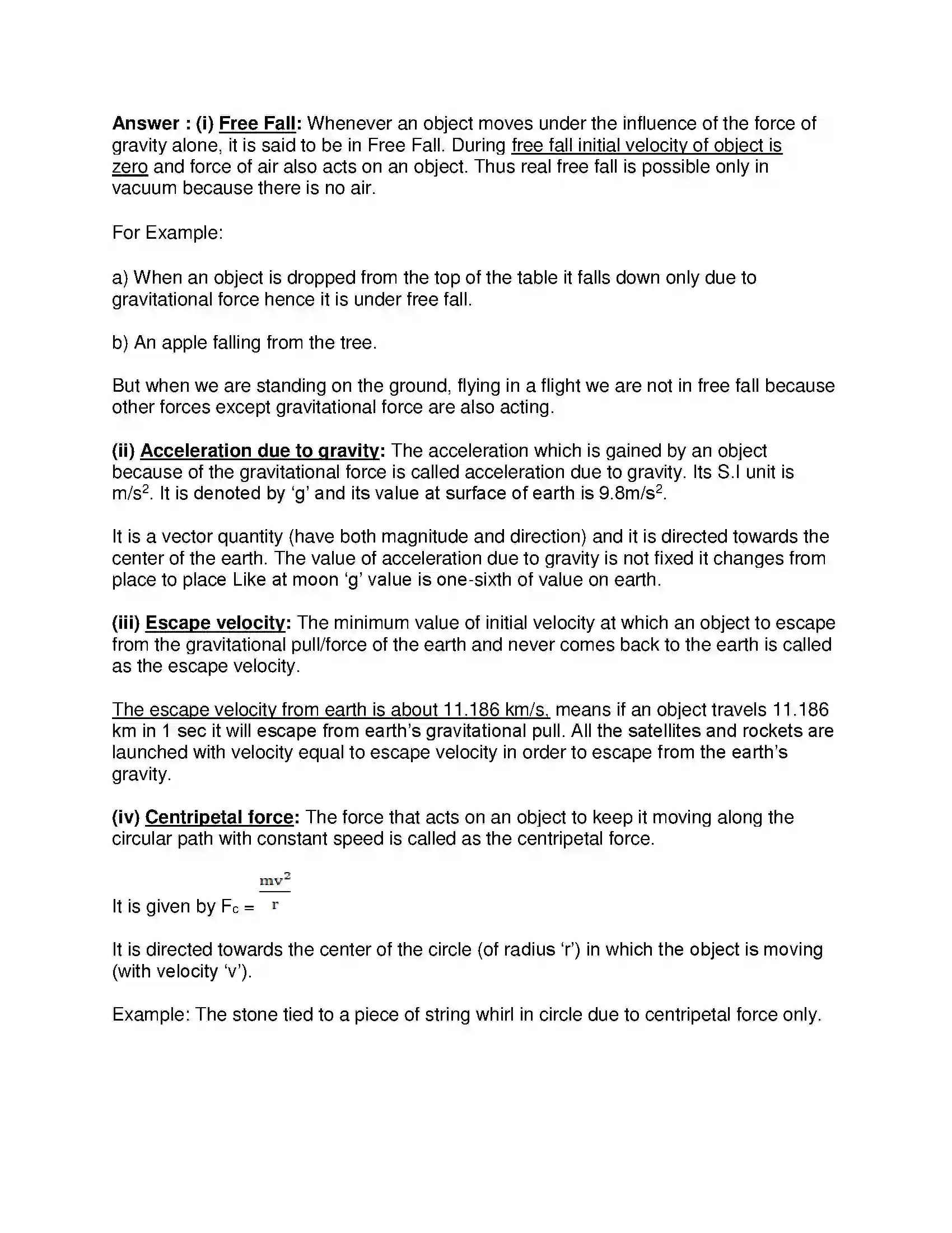 Maharashtra Board Class 10th Science & Technology-I - English Medium Gravitation Solution 3