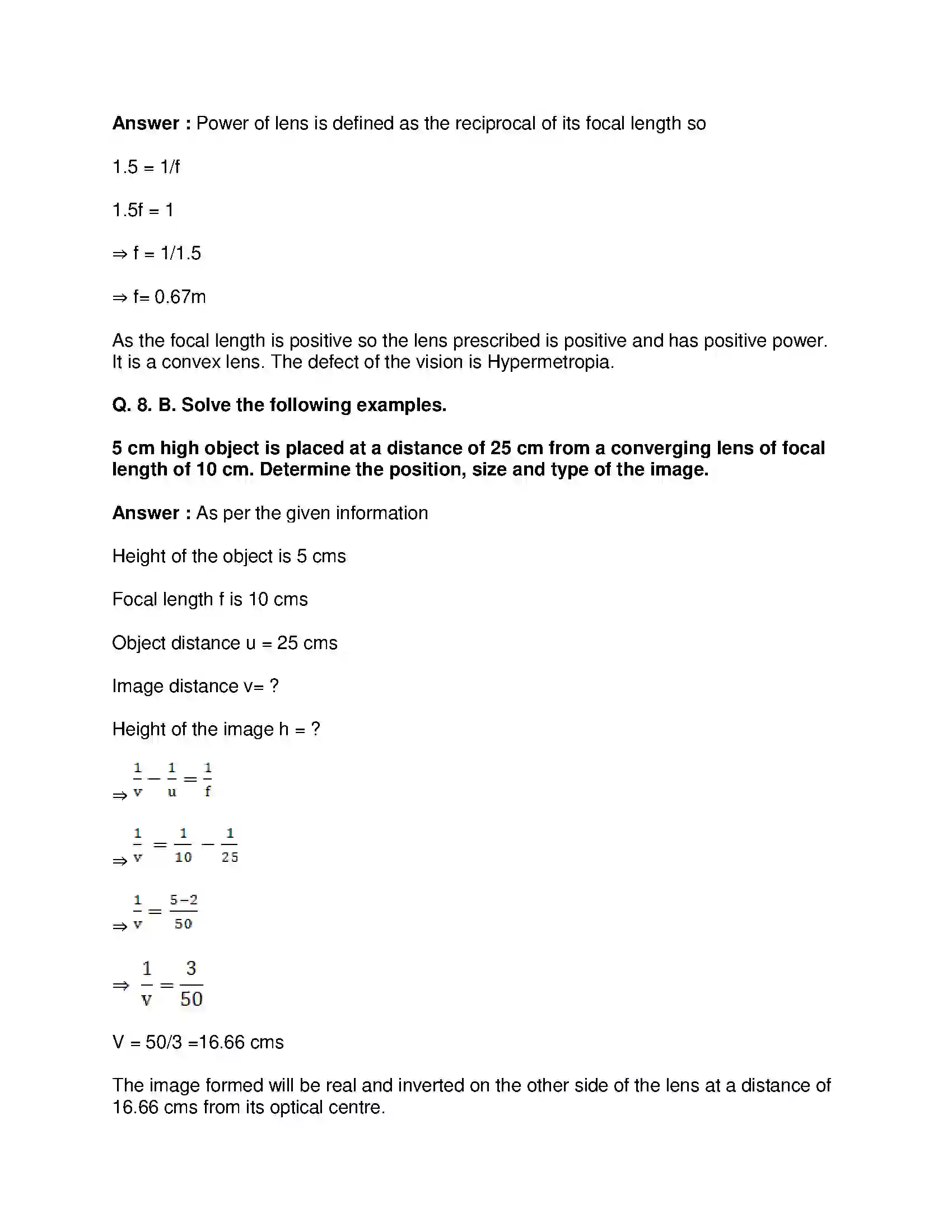 Maharashtra Board Class 10th Science & Technology-I - English Medium Lenses Solution 7