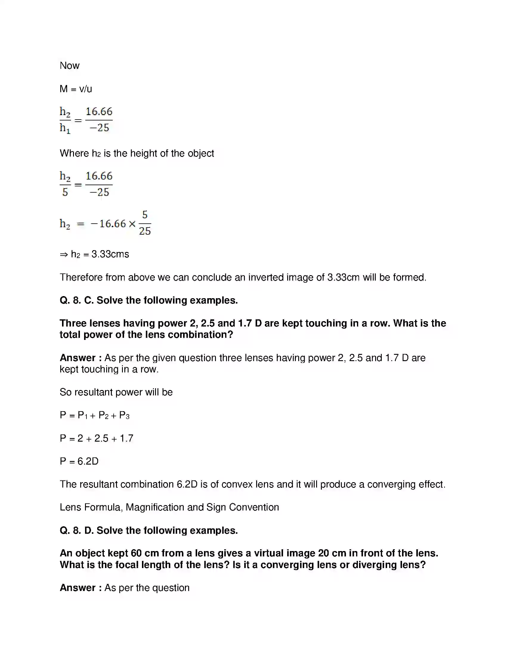 Maharashtra Board Class 10th Science & Technology-I - English Medium Lenses Solution 8