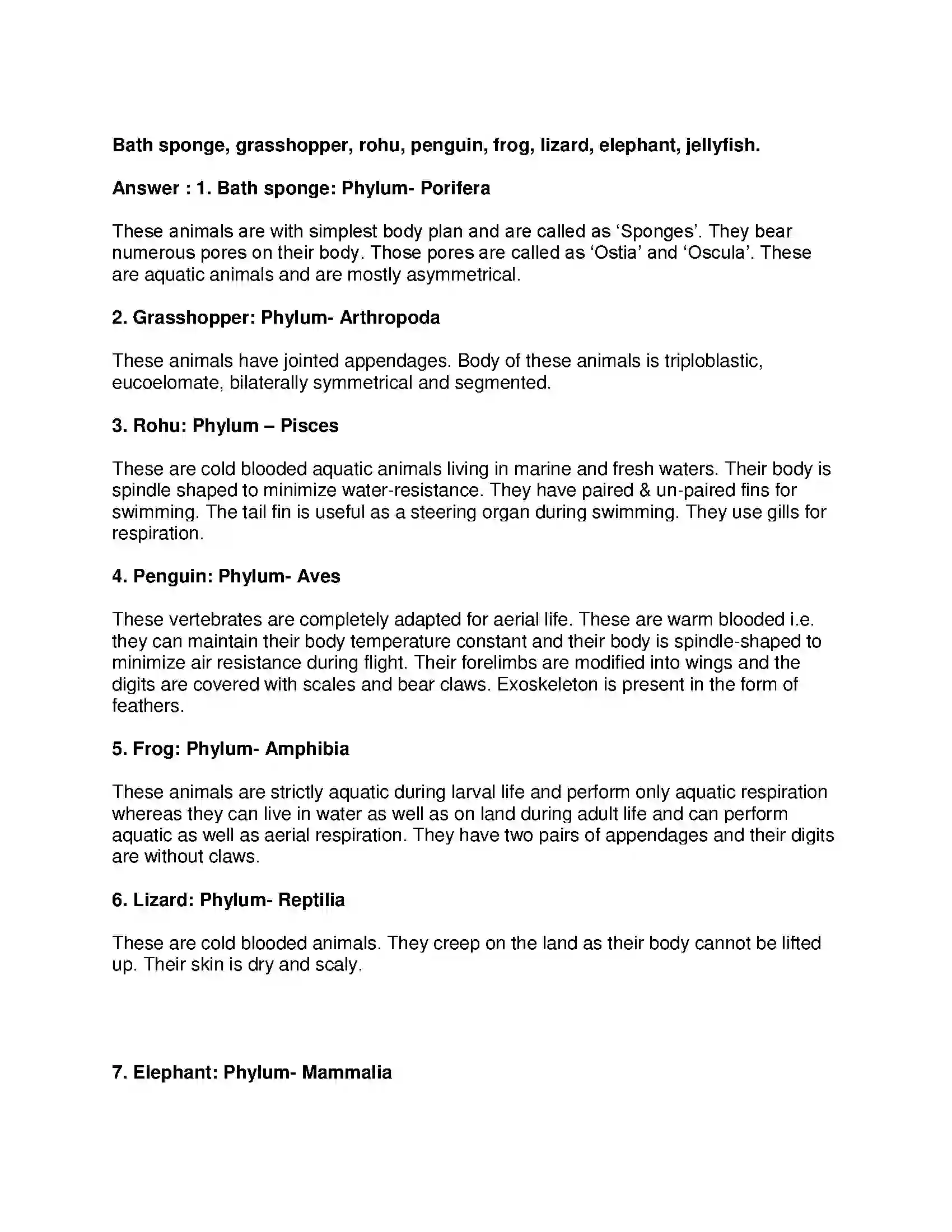 Maharashtra Board Class 10th Science & Technology-II - English Medium Animal Classification Solution 2