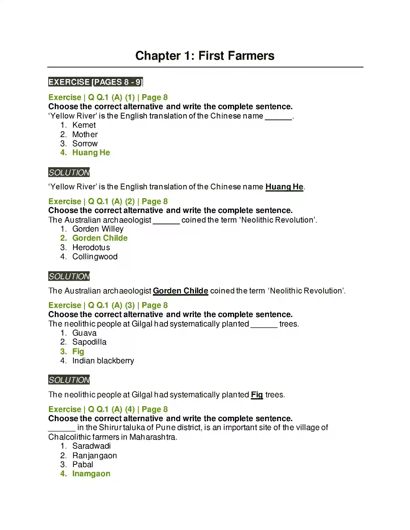 Maharashtra Board Class 11th History First Farmers Solution 1