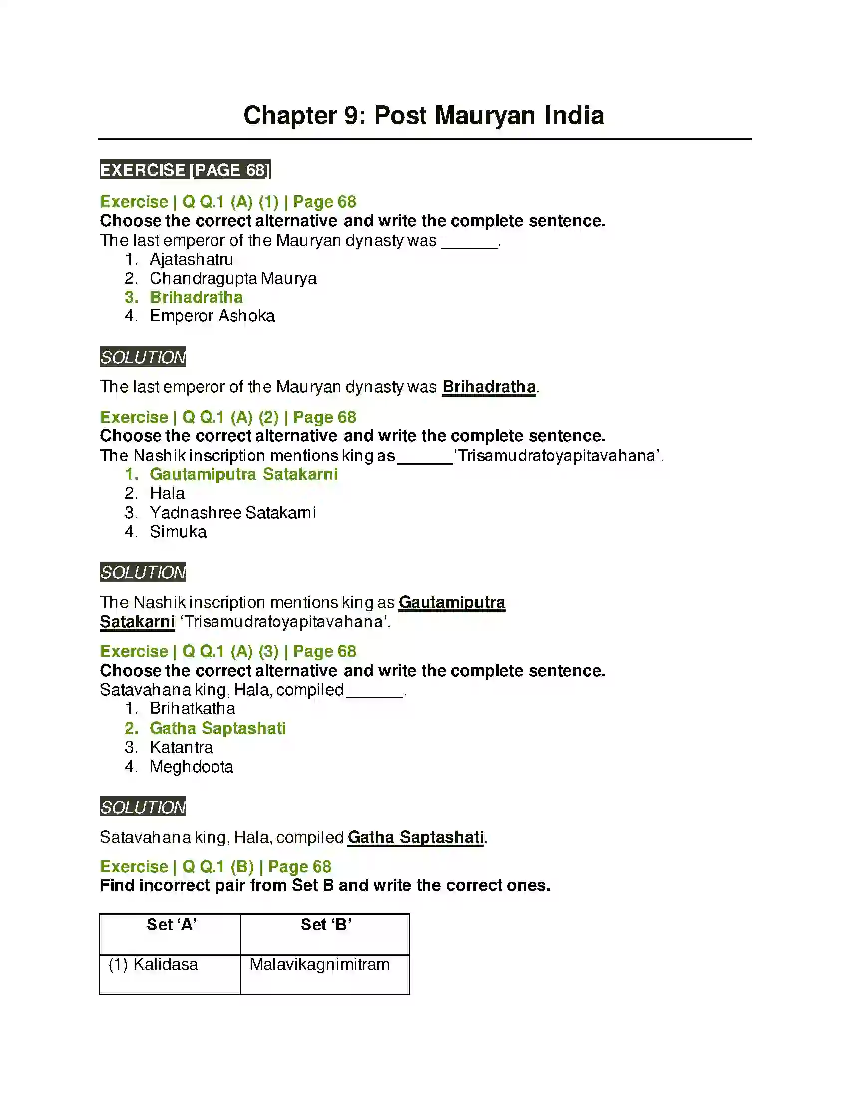 Maharashtra Board Class 11th History Post Mauryan India Solution 1