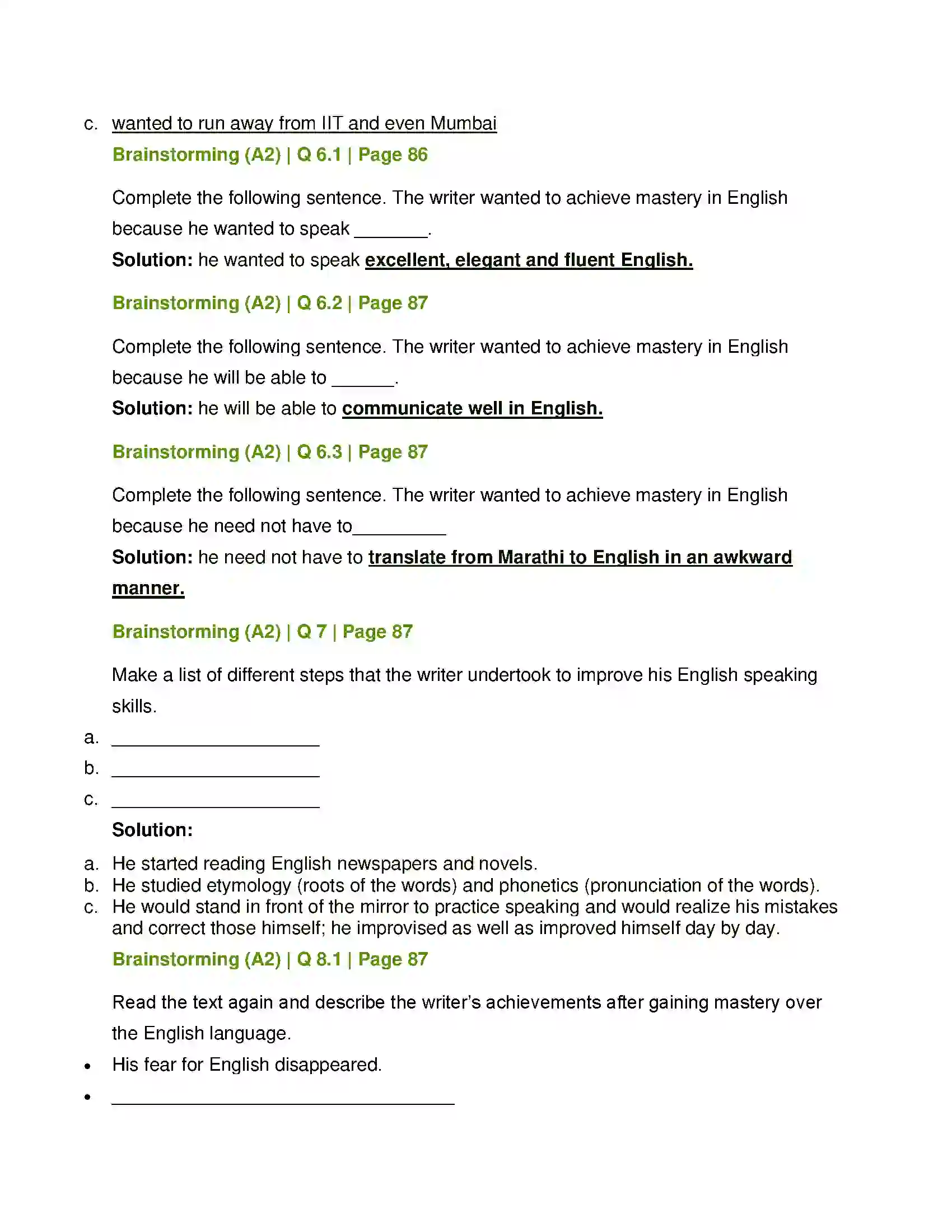 Maharashtra Board Class 12th English Voyaging Towards Excellence Solution 6