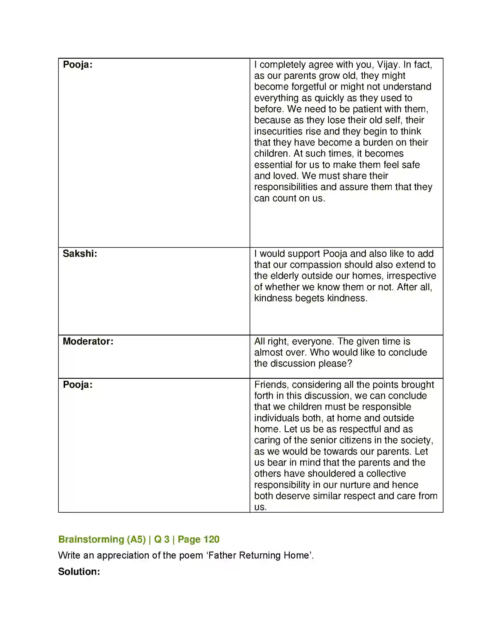 Maharashtra Board Class 12th English Father Returning Home Solution 12