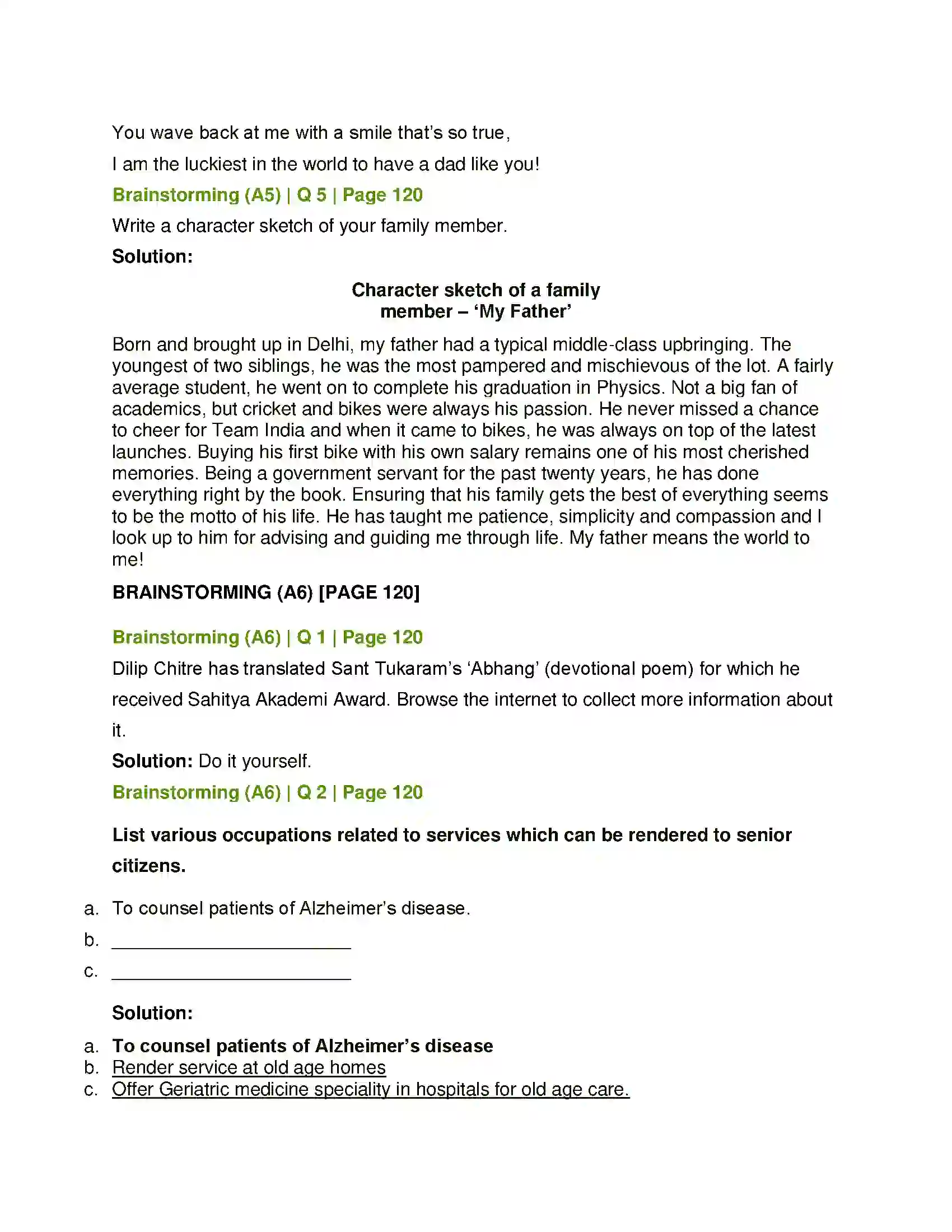 Maharashtra Board Class 12th English Father Returning Home Solution 14