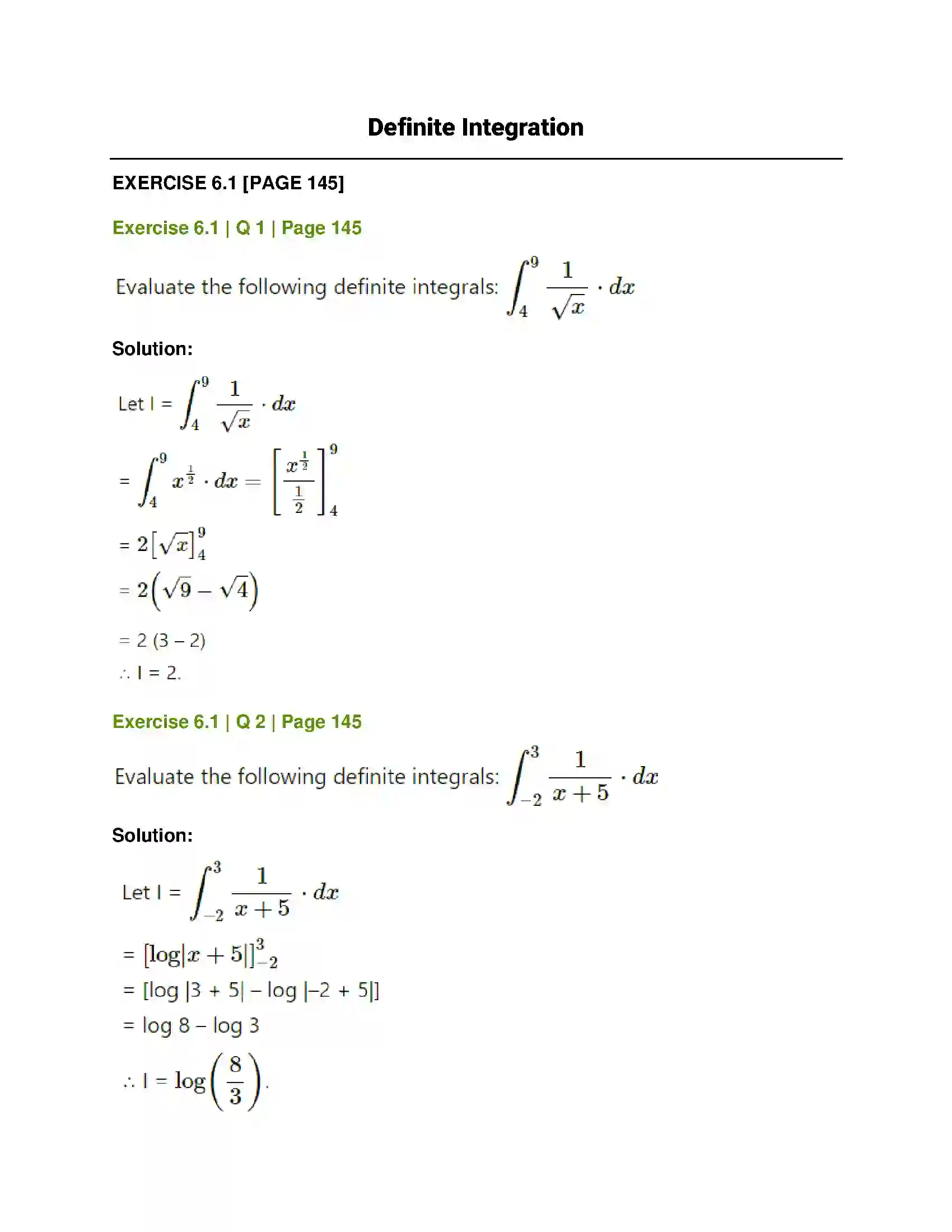 Maharashtra Board Class 12th Mathematics & Statistics-1 (Commerce) Definite Integration Solution 1