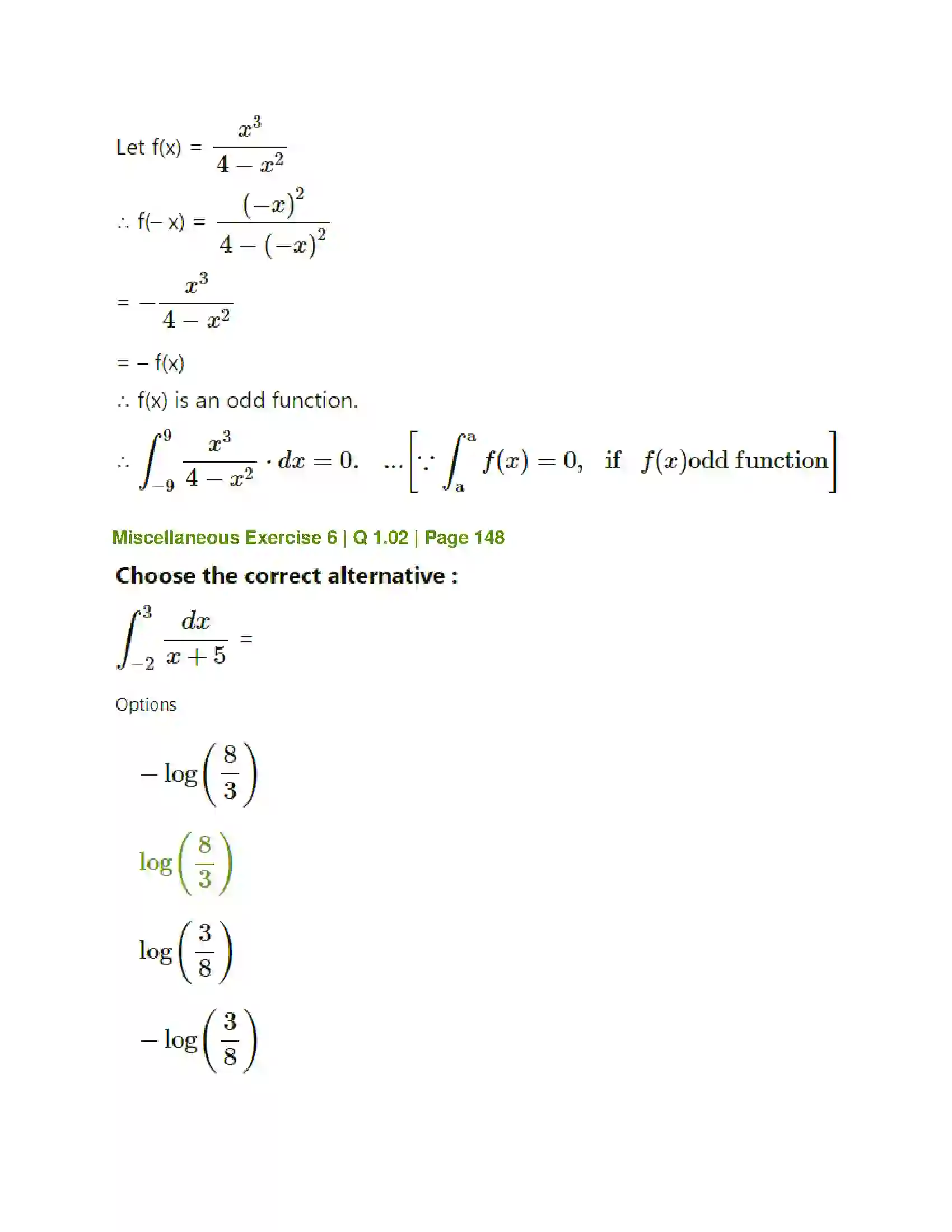 Maharashtra Board Class 12th Mathematics & Statistics-1 (Commerce) Definite Integration Solution 18