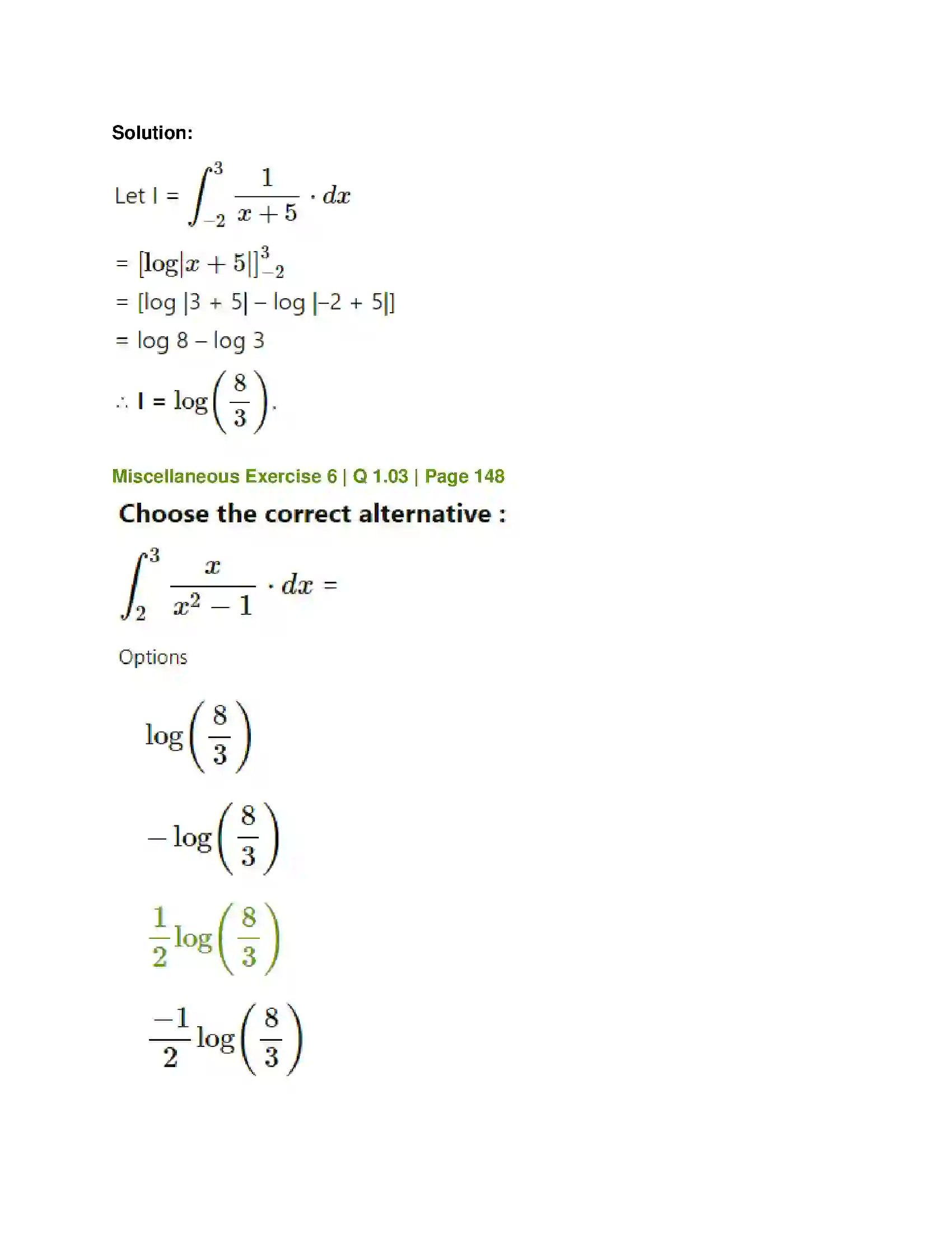 Maharashtra Board Class 12th Mathematics & Statistics-1 (Commerce) Definite Integration Solution 19