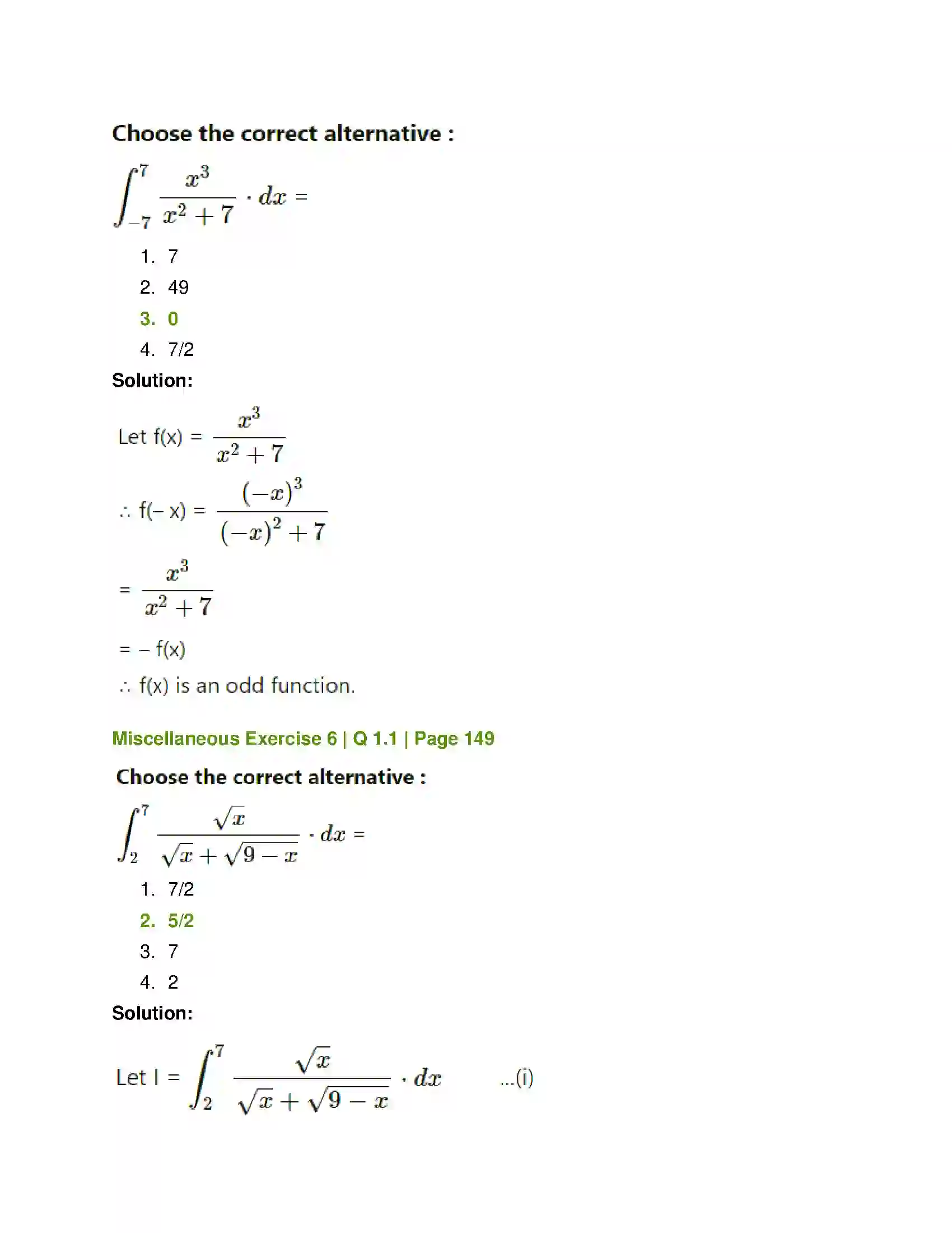 Maharashtra Board Class 12th Mathematics & Statistics-1 (Commerce) Definite Integration Solution 24