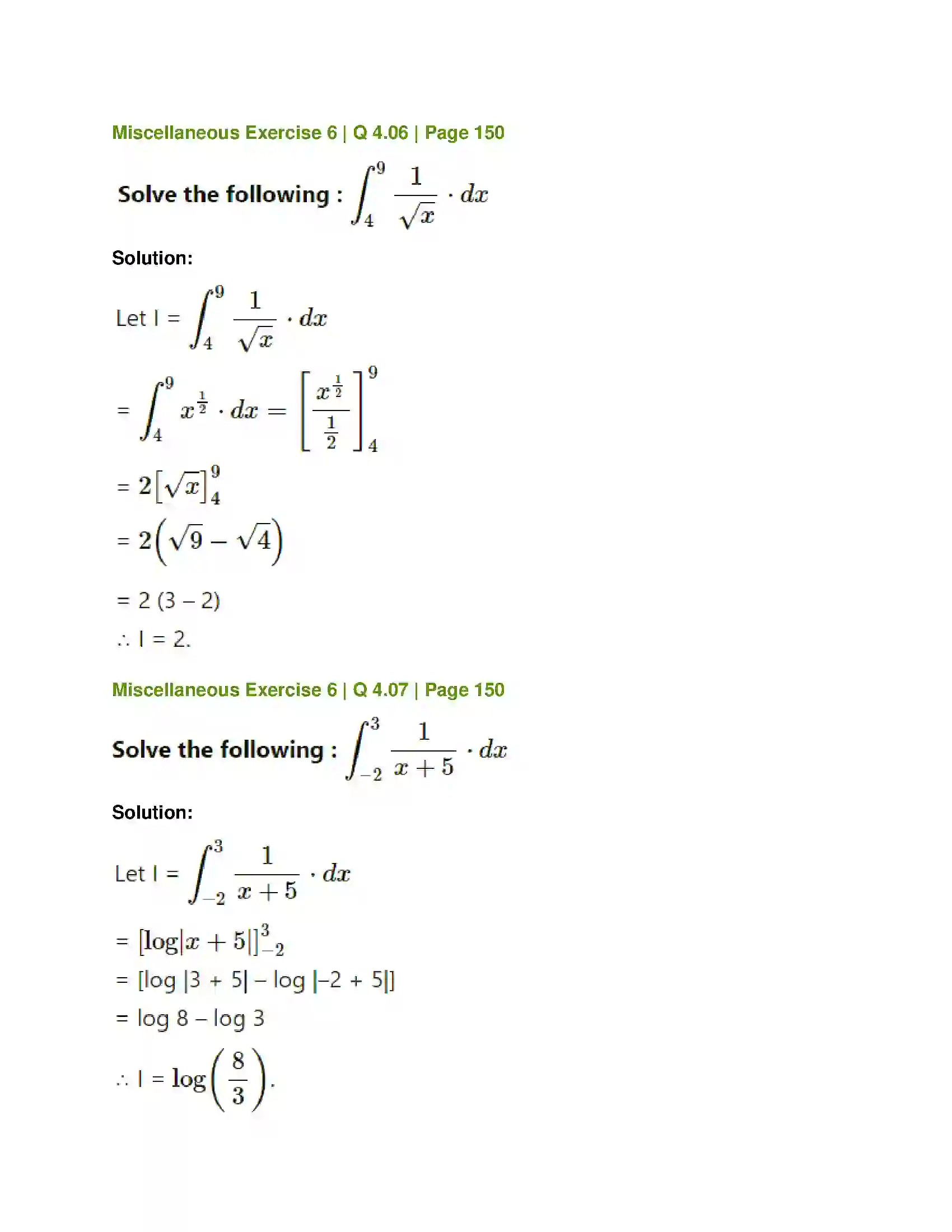 Maharashtra Board Class 12th Mathematics & Statistics-1 (Commerce) Definite Integration Solution 39