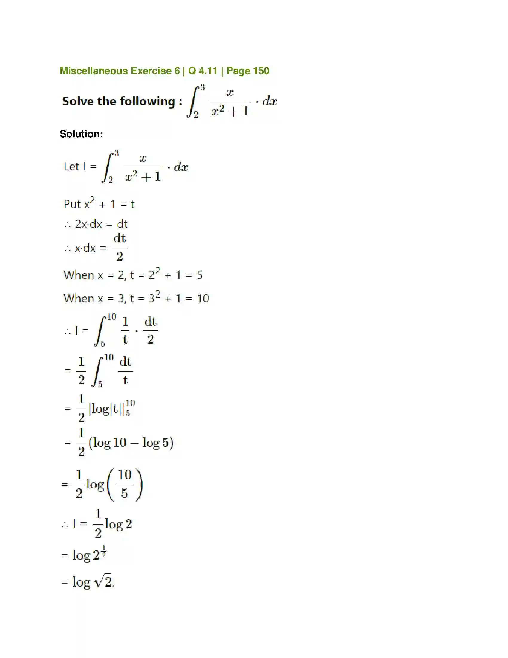 Maharashtra Board Class 12th Mathematics & Statistics-1 (Commerce) Definite Integration Solution 43