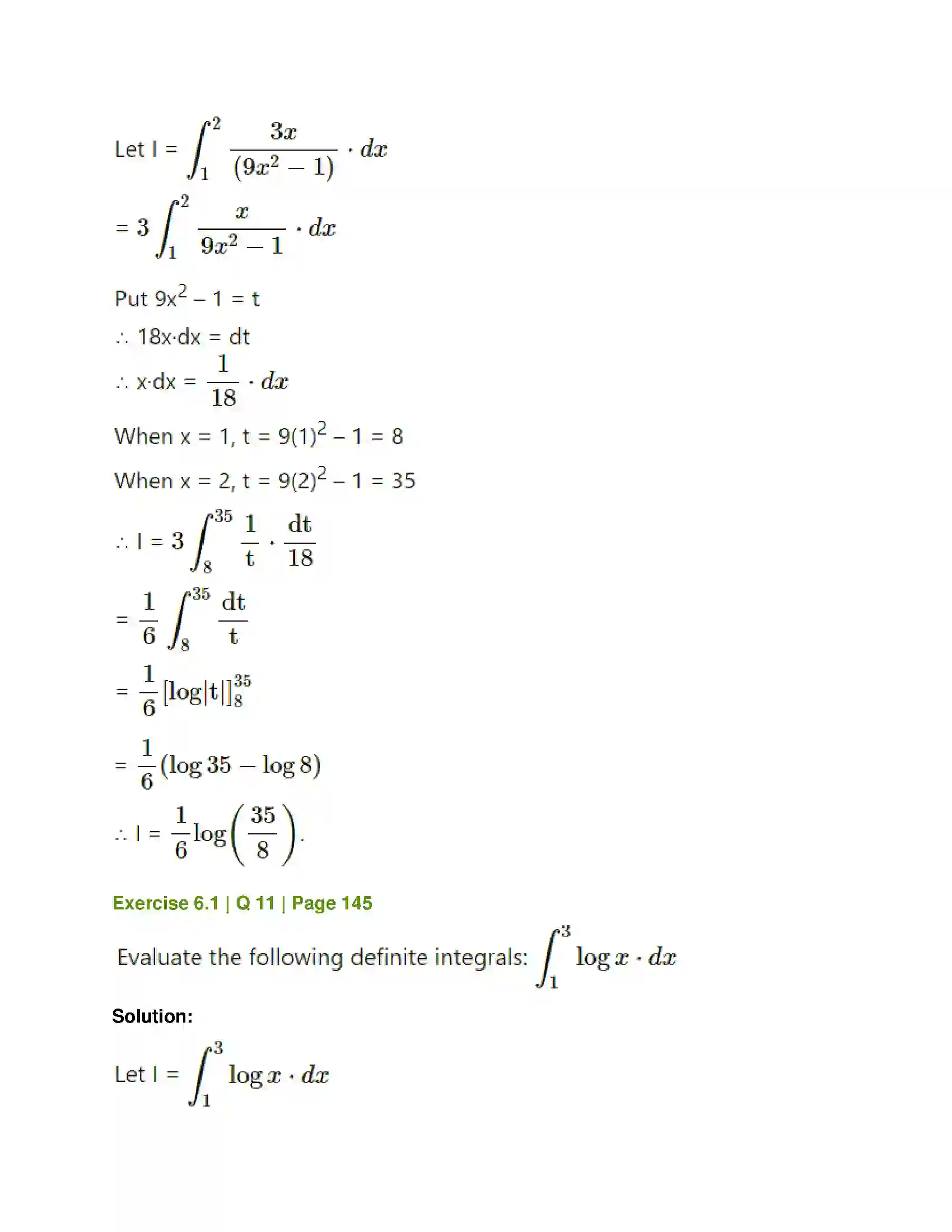 Maharashtra Board Class 12th Mathematics & Statistics-1 (Commerce) Definite Integration Solution 9