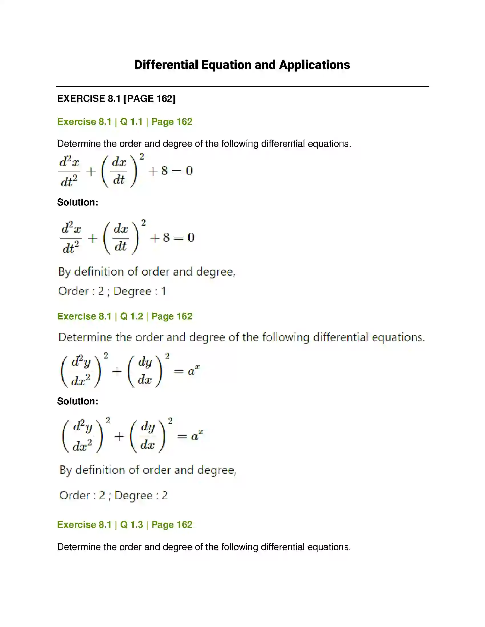 Maharashtra Board Class 12th Mathematics & Statistics-1 (Commerce) Differential Equation and Applications Solution 1