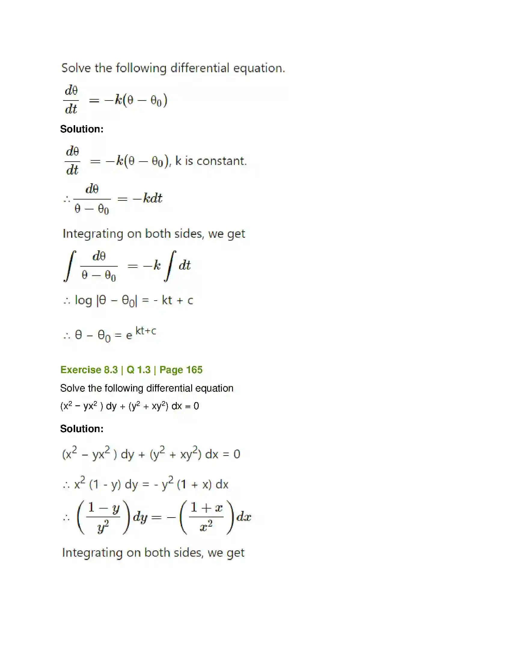 Maharashtra Board Class 12th Mathematics & Statistics-1 (Commerce) Differential Equation and Applications Solution 17