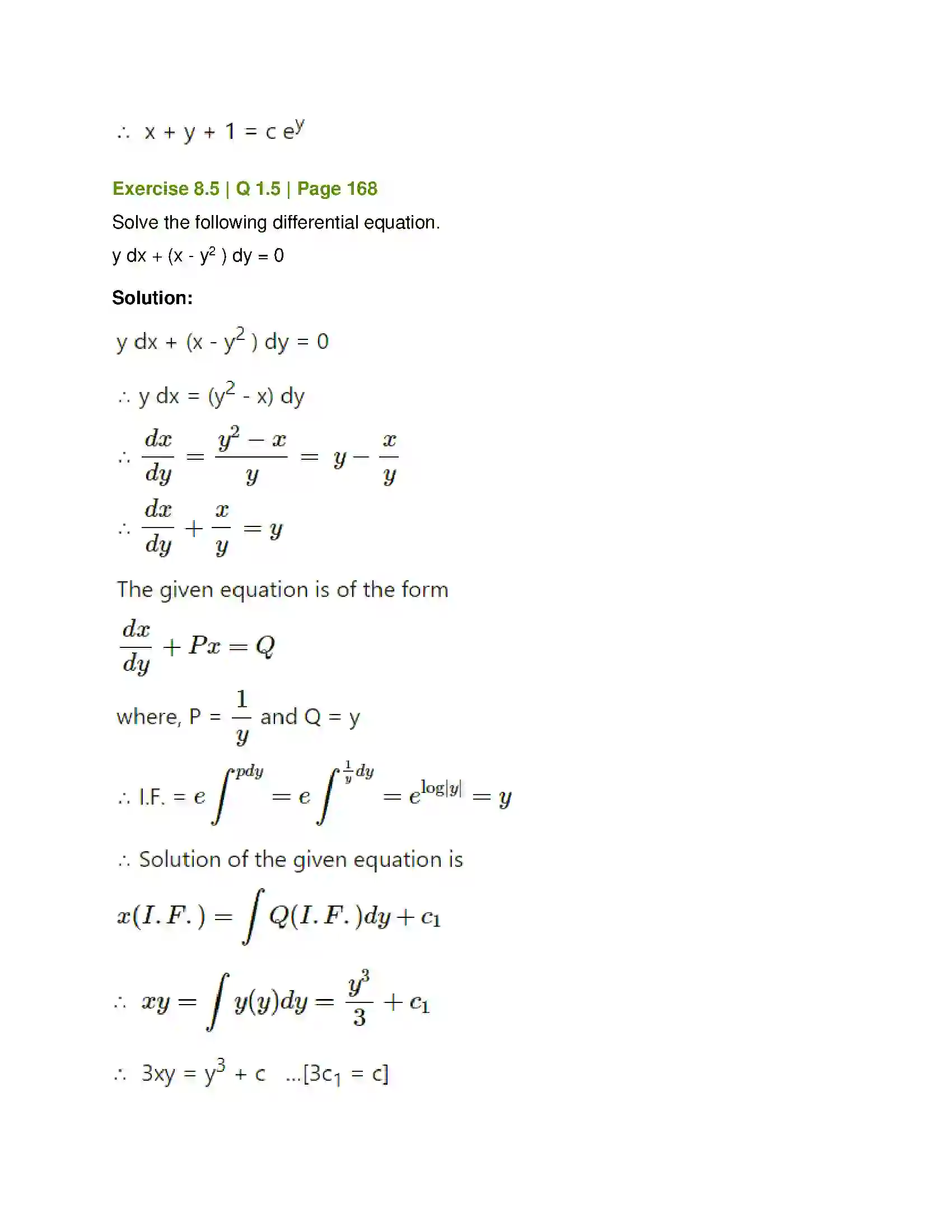 Maharashtra Board Class 12th Mathematics & Statistics-1 (Commerce) Differential Equation and Applications Solution 39