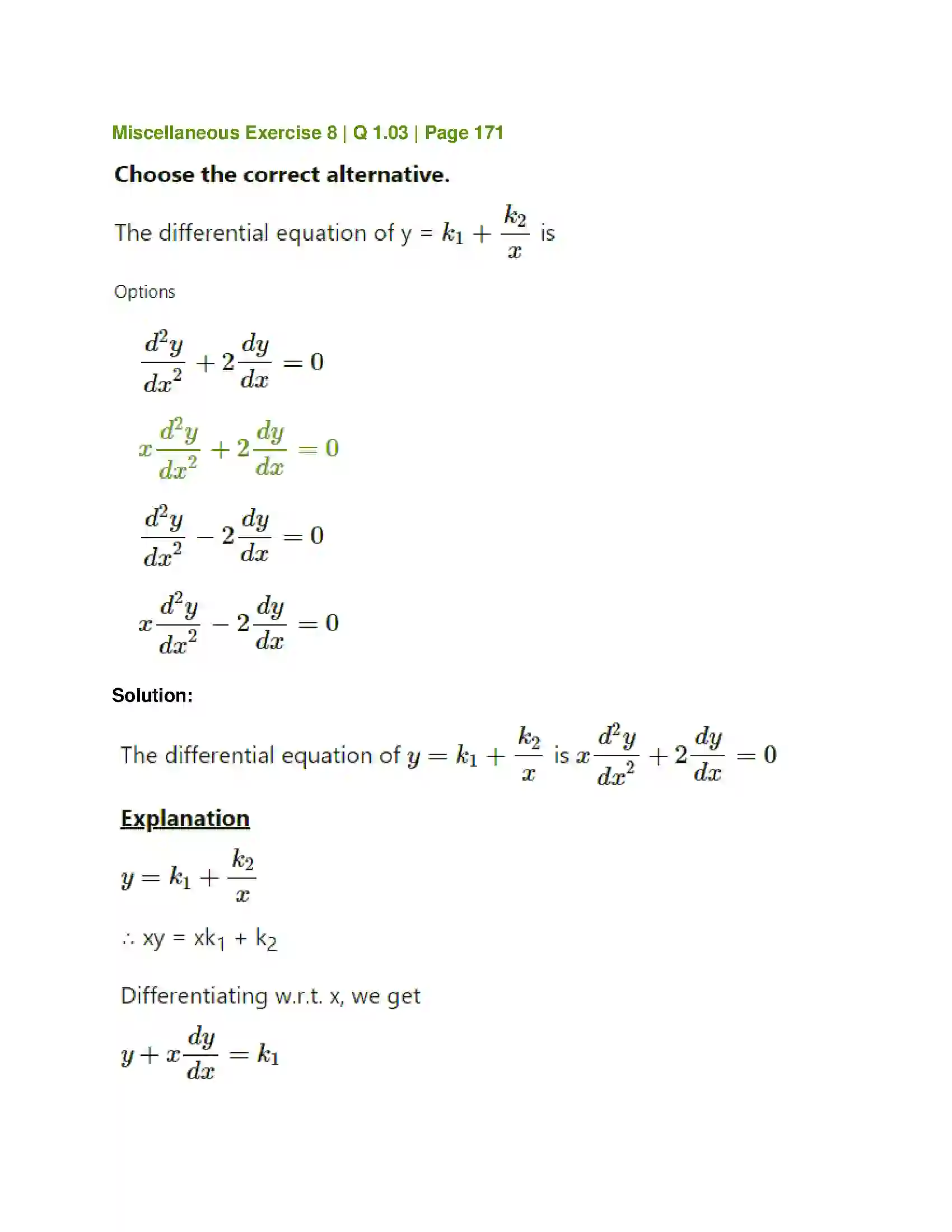 Maharashtra Board Class 12th Mathematics & Statistics-1 (Commerce) Differential Equation and Applications Solution 53