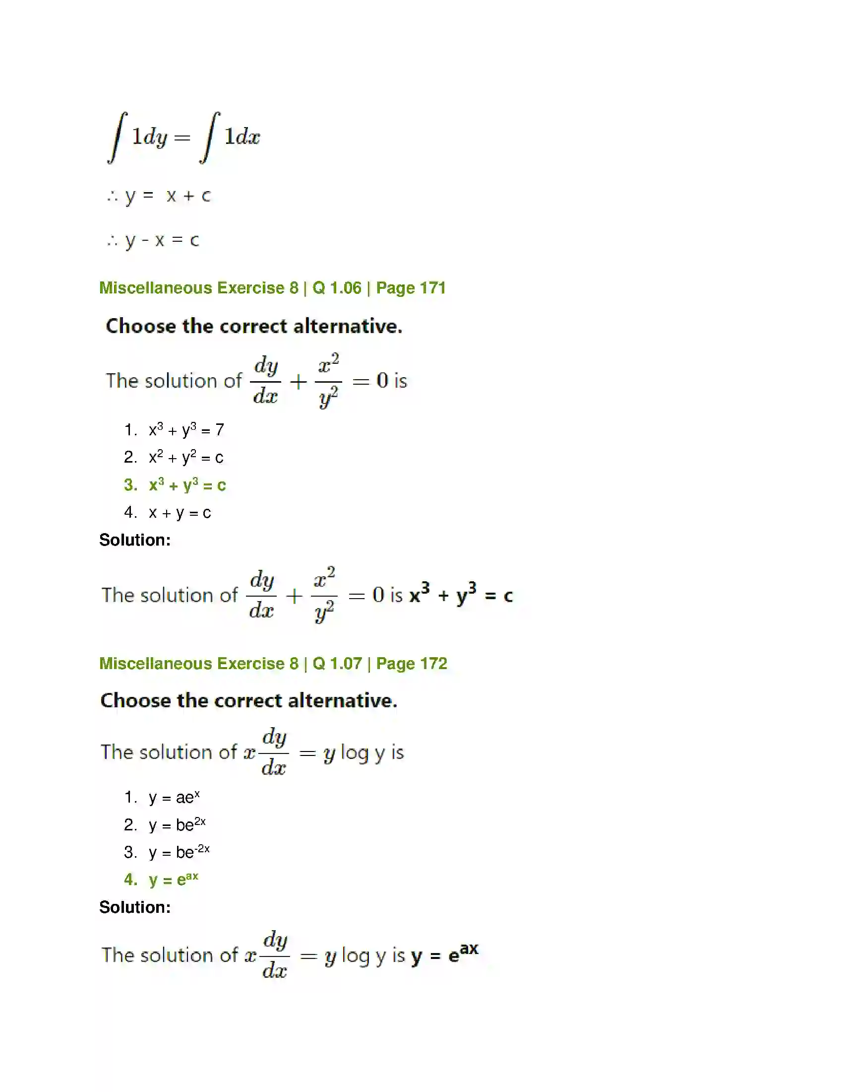Maharashtra Board Class 12th Mathematics & Statistics-1 (Commerce) Differential Equation and Applications Solution 56