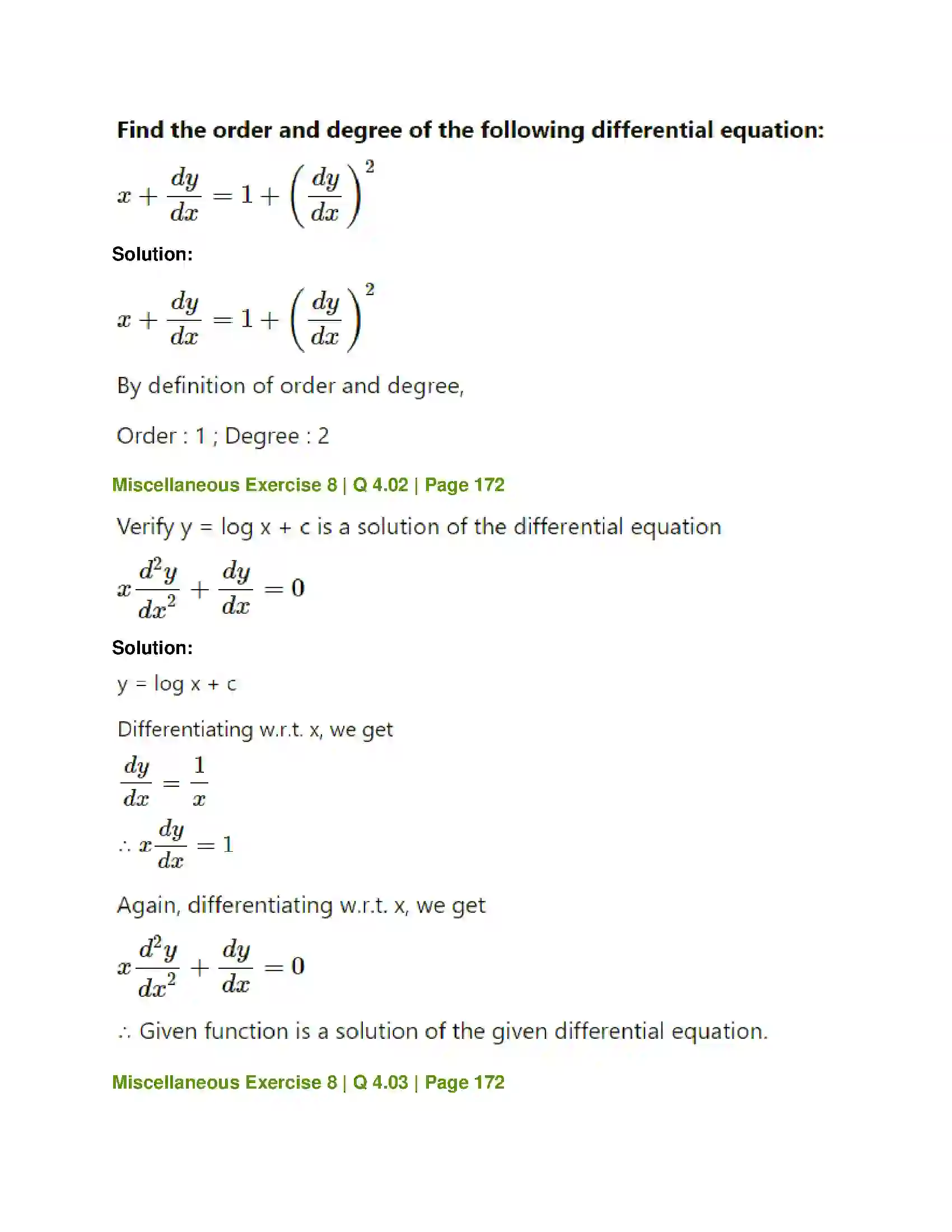 Maharashtra Board Class 12th Mathematics & Statistics-1 (Commerce) Differential Equation and Applications Solution 64
