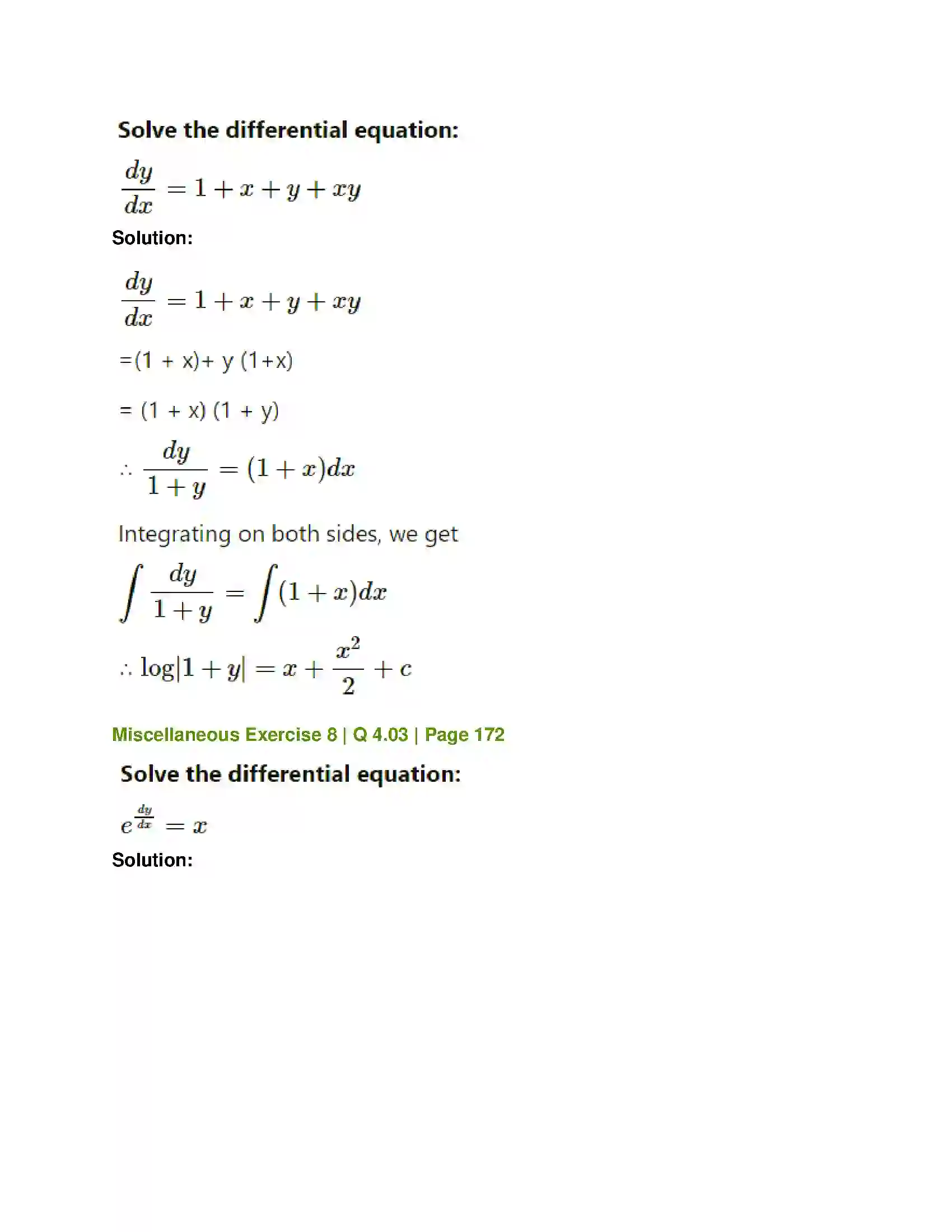Maharashtra Board Class 12th Mathematics & Statistics-1 (Commerce) Differential Equation and Applications Solution 65