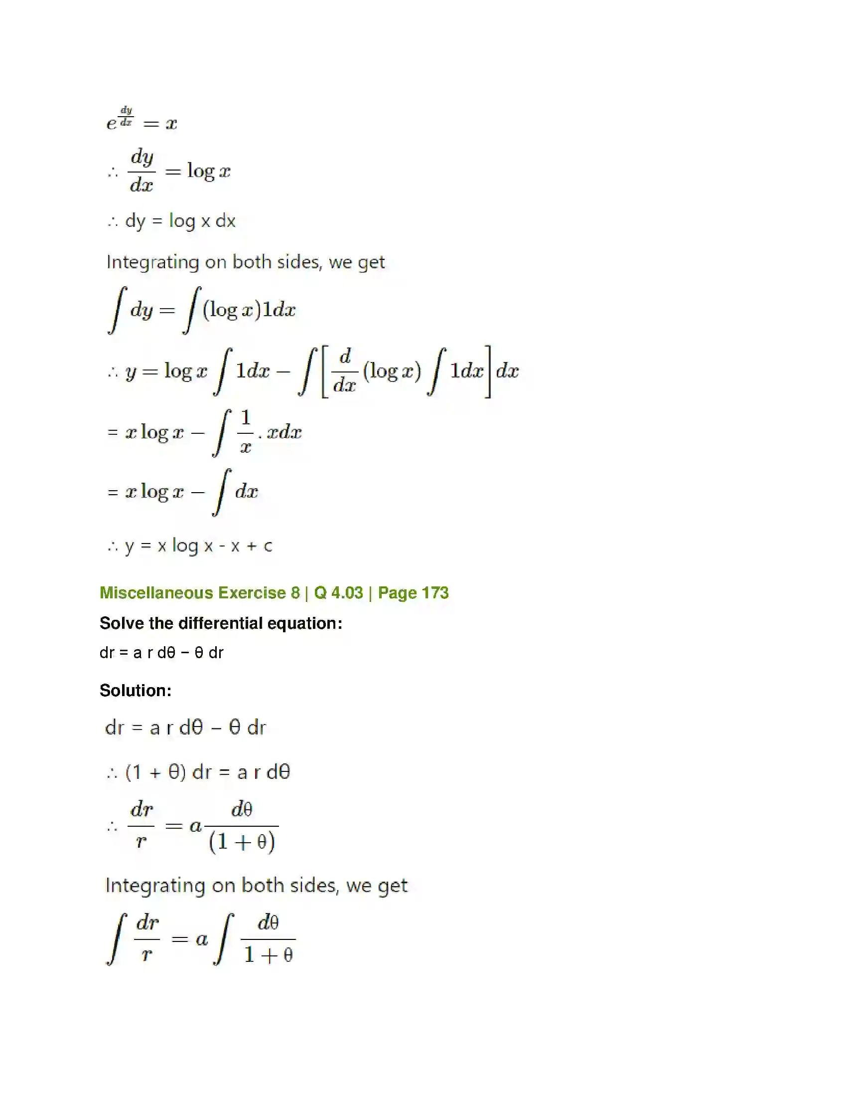 Maharashtra Board Class 12th Mathematics & Statistics-1 (Commerce) Differential Equation and Applications Solution 66