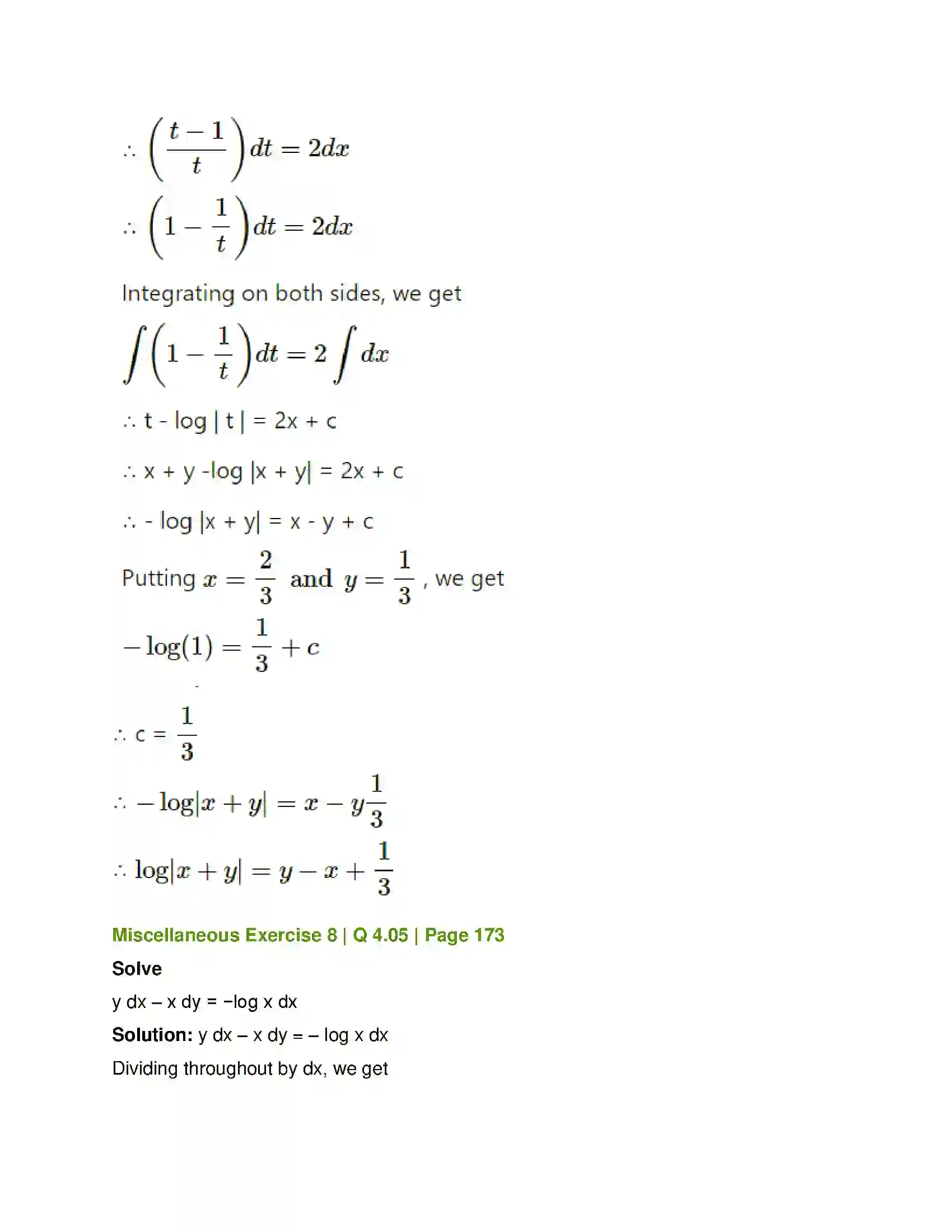 Maharashtra Board Class 12th Mathematics & Statistics-1 (Commerce) Differential Equation and Applications Solution 69