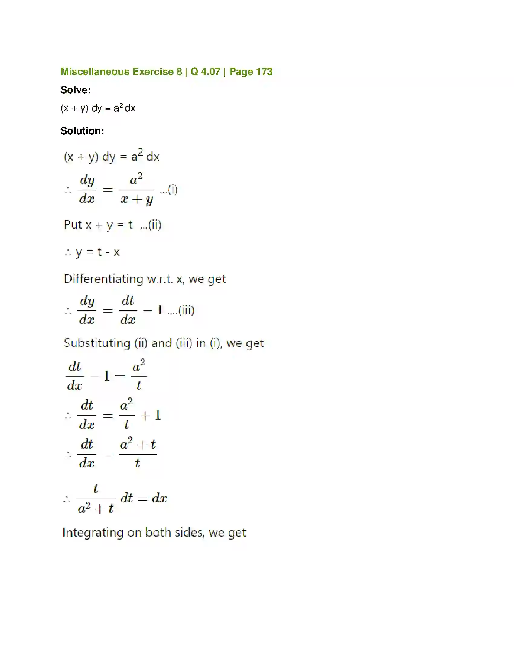 Maharashtra Board Class 12th Mathematics & Statistics-1 (Commerce) Differential Equation and Applications Solution 73