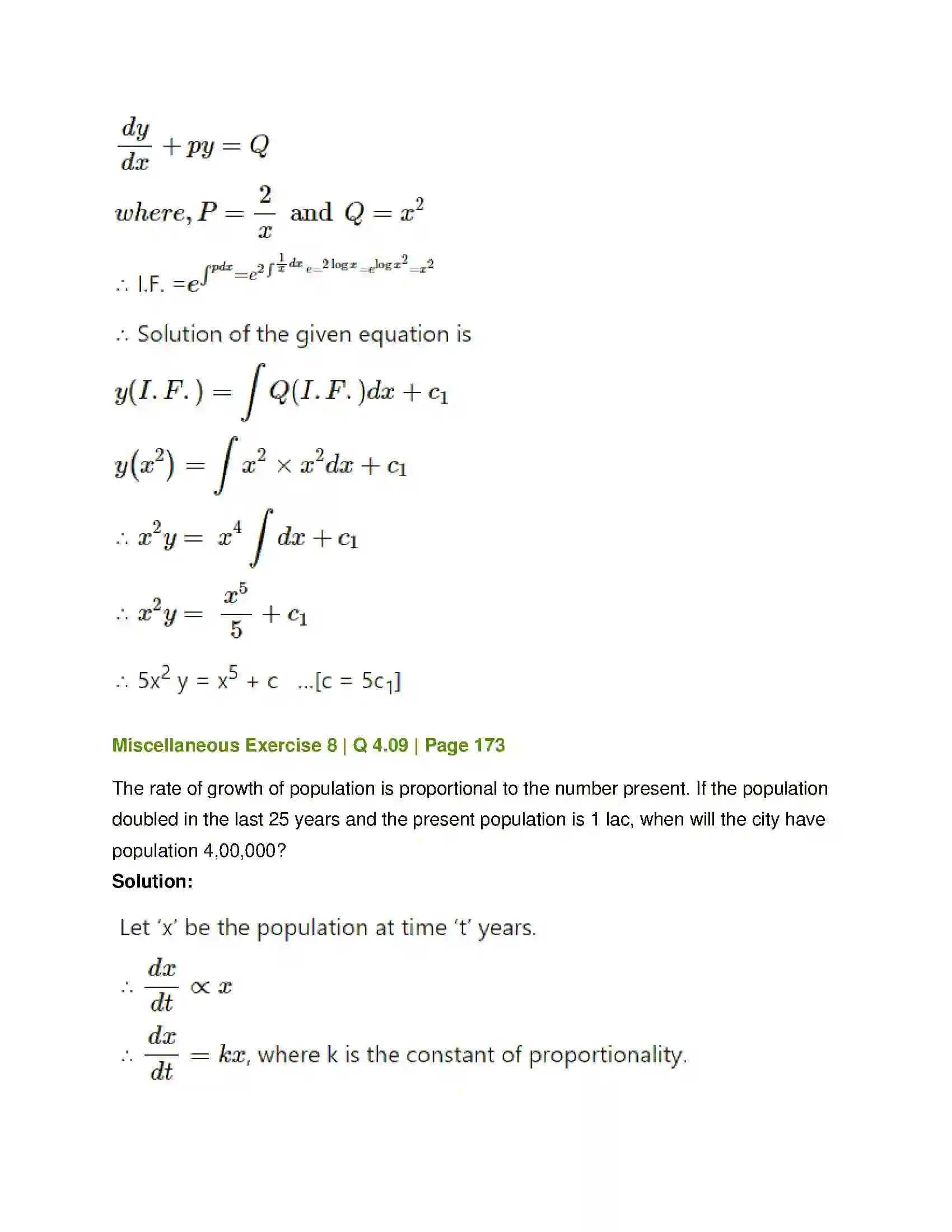Maharashtra Board Class 12th Mathematics & Statistics-1 (Commerce) Differential Equation and Applications Solution 75