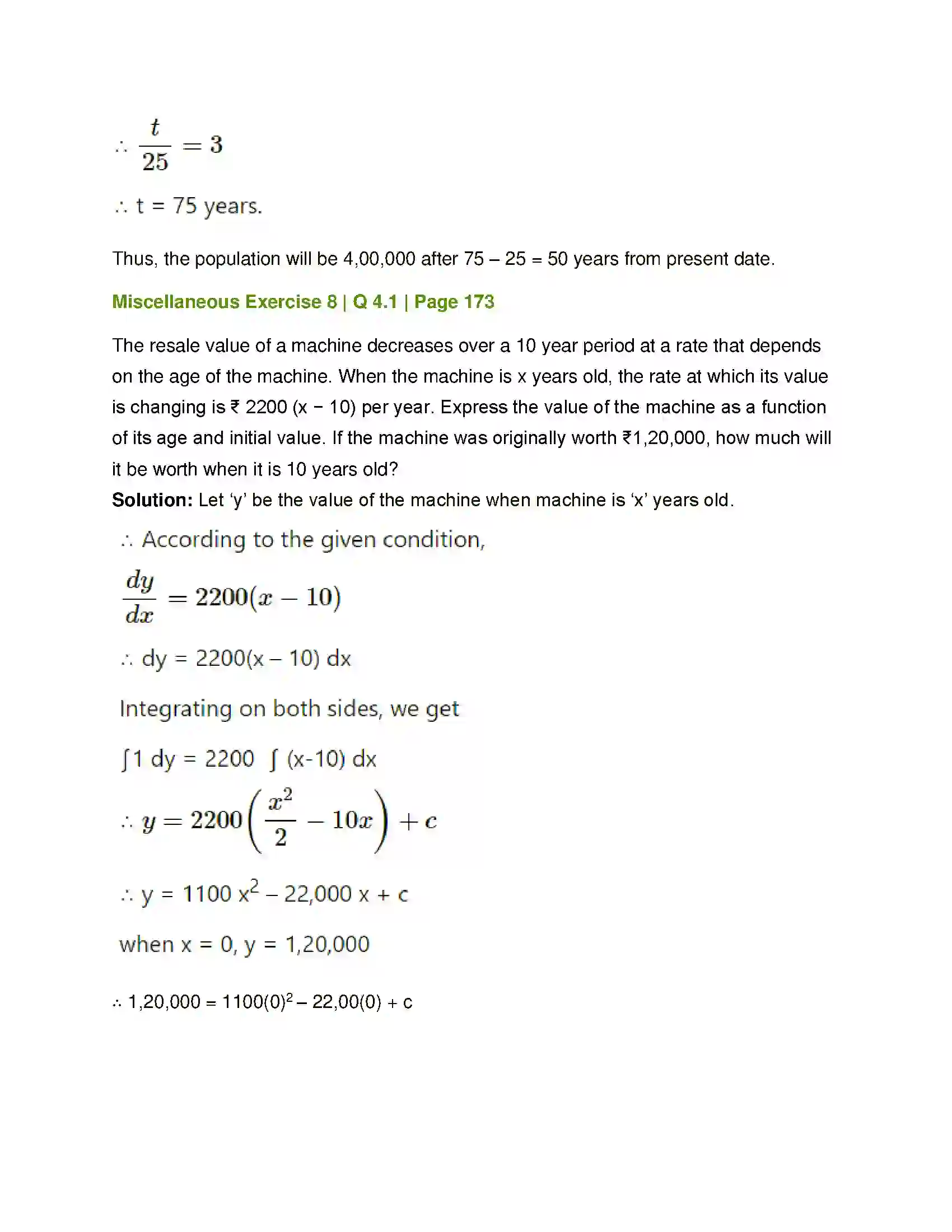 Maharashtra Board Class 12th Mathematics & Statistics-1 (Commerce) Differential Equation and Applications Solution 77
