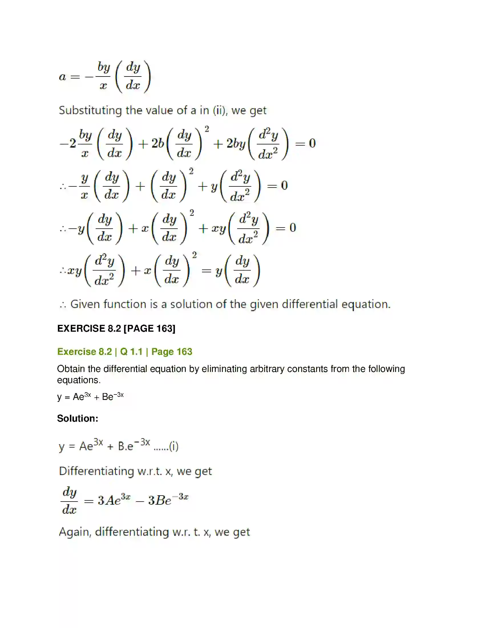 Maharashtra Board Class 12th Mathematics & Statistics-1 (Commerce) Differential Equation and Applications Solution 9