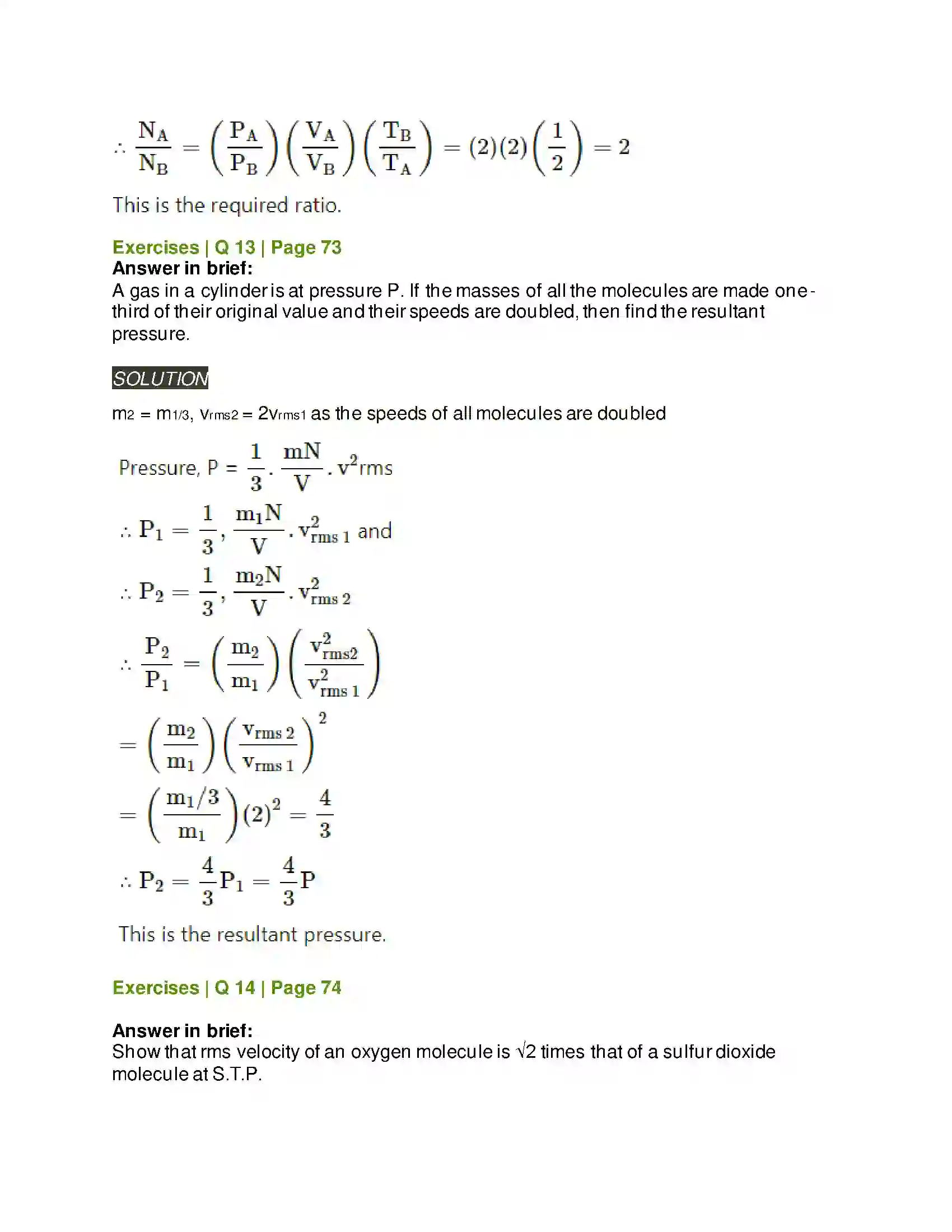 Maharashtra Board Class 12th Physics Kinetic Theory of Gases and Radiation Solution 12