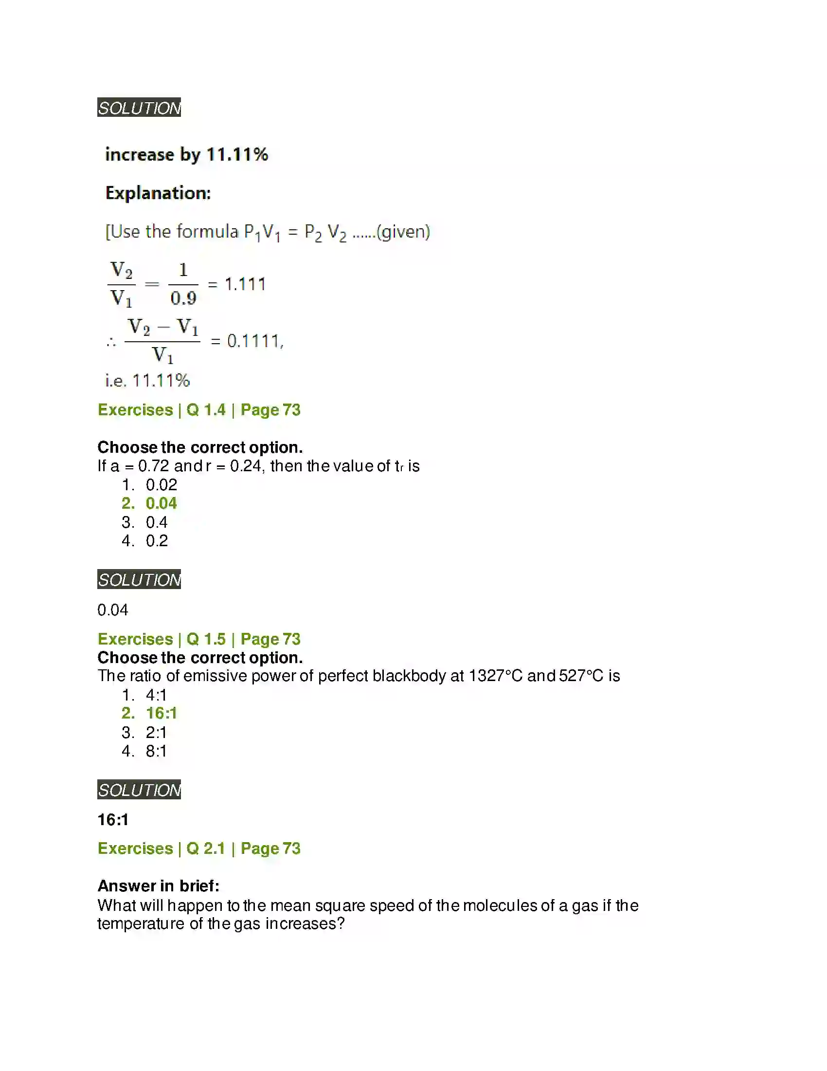 Maharashtra Board Class 12th Physics Kinetic Theory of Gases and Radiation Solution 2