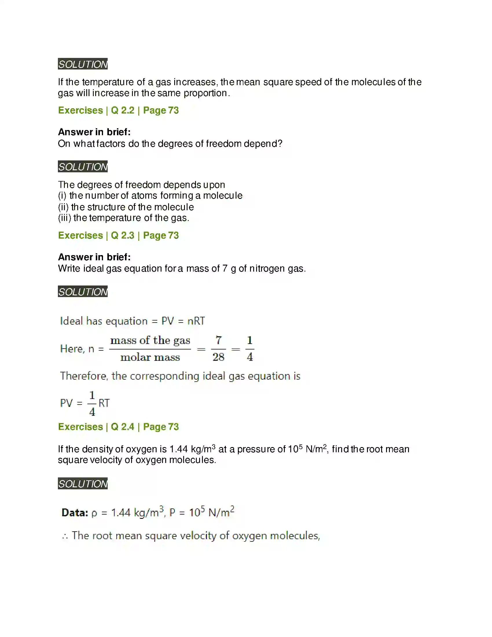 Maharashtra Board Class 12th Physics Kinetic Theory of Gases and Radiation Solution 3