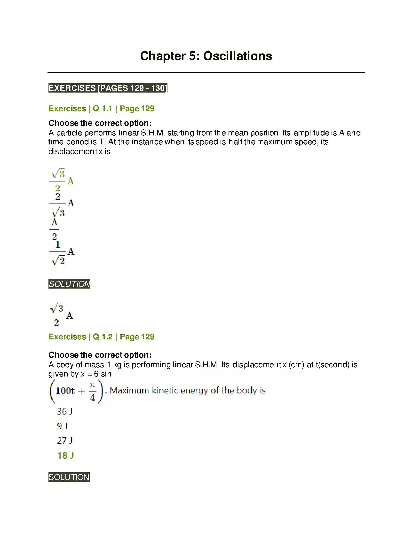 Maharashtra Board Class 12th Physics Oscillations Solution 1
