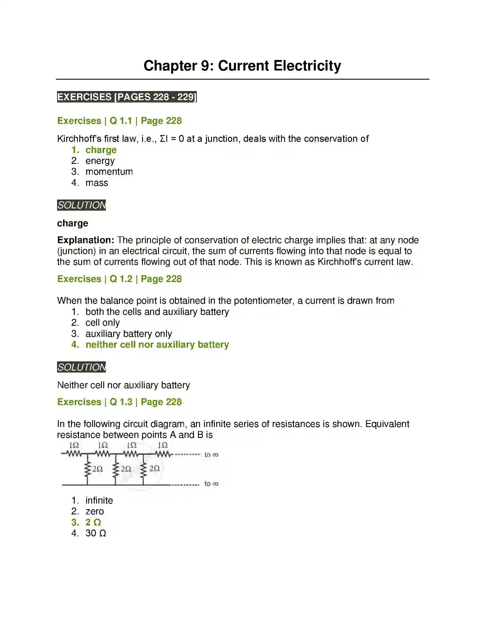 Maharashtra Board Class 12th Physics Current Electricity Solution 1