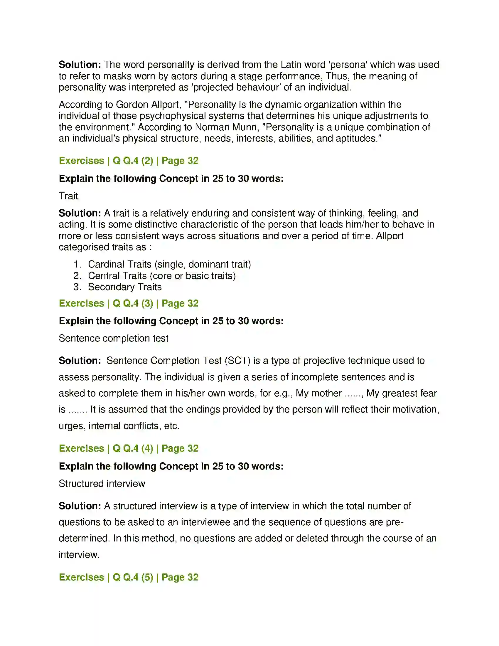 Maharashtra Board Class 12th Psychology Personality Solution 3