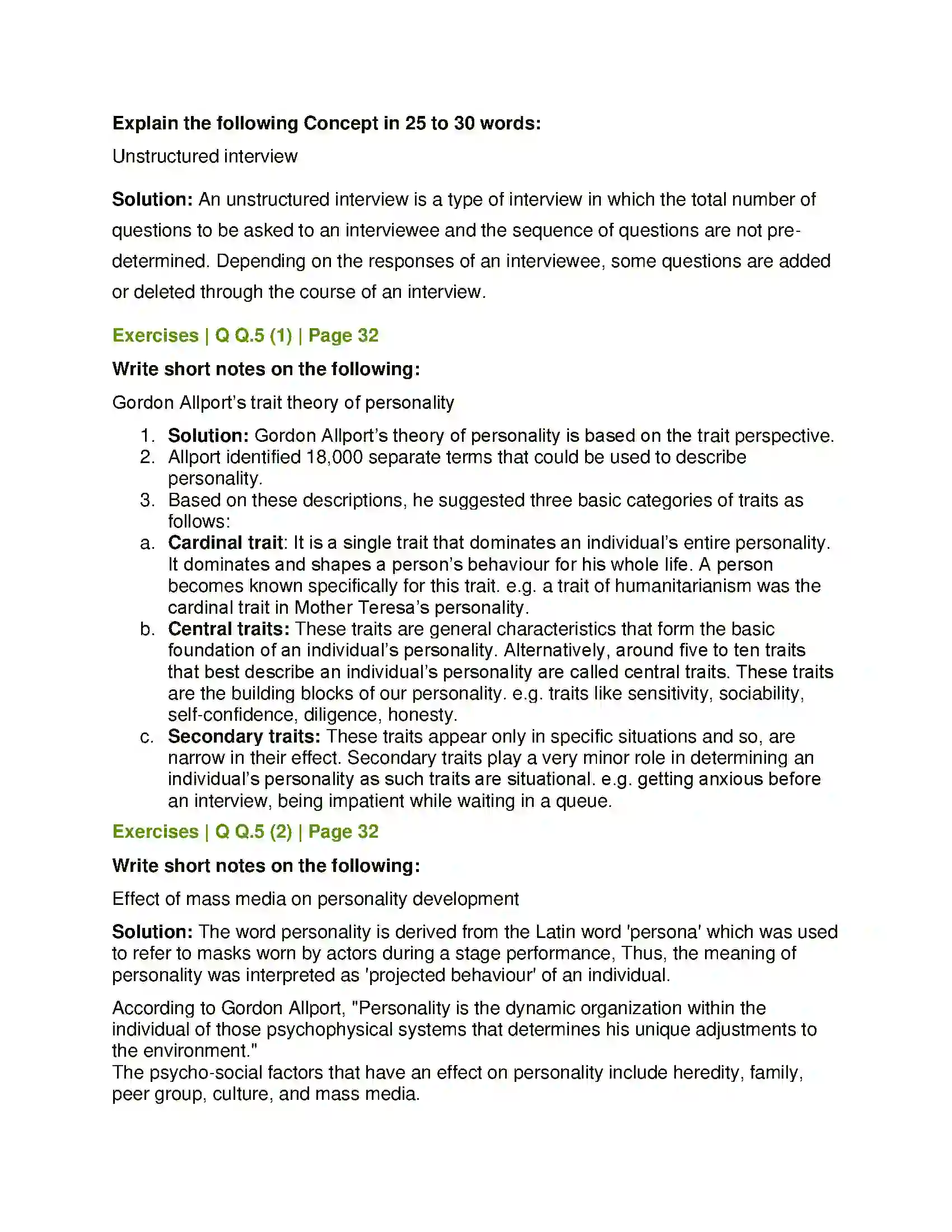 Maharashtra Board Class 12th Psychology Personality Solution 4