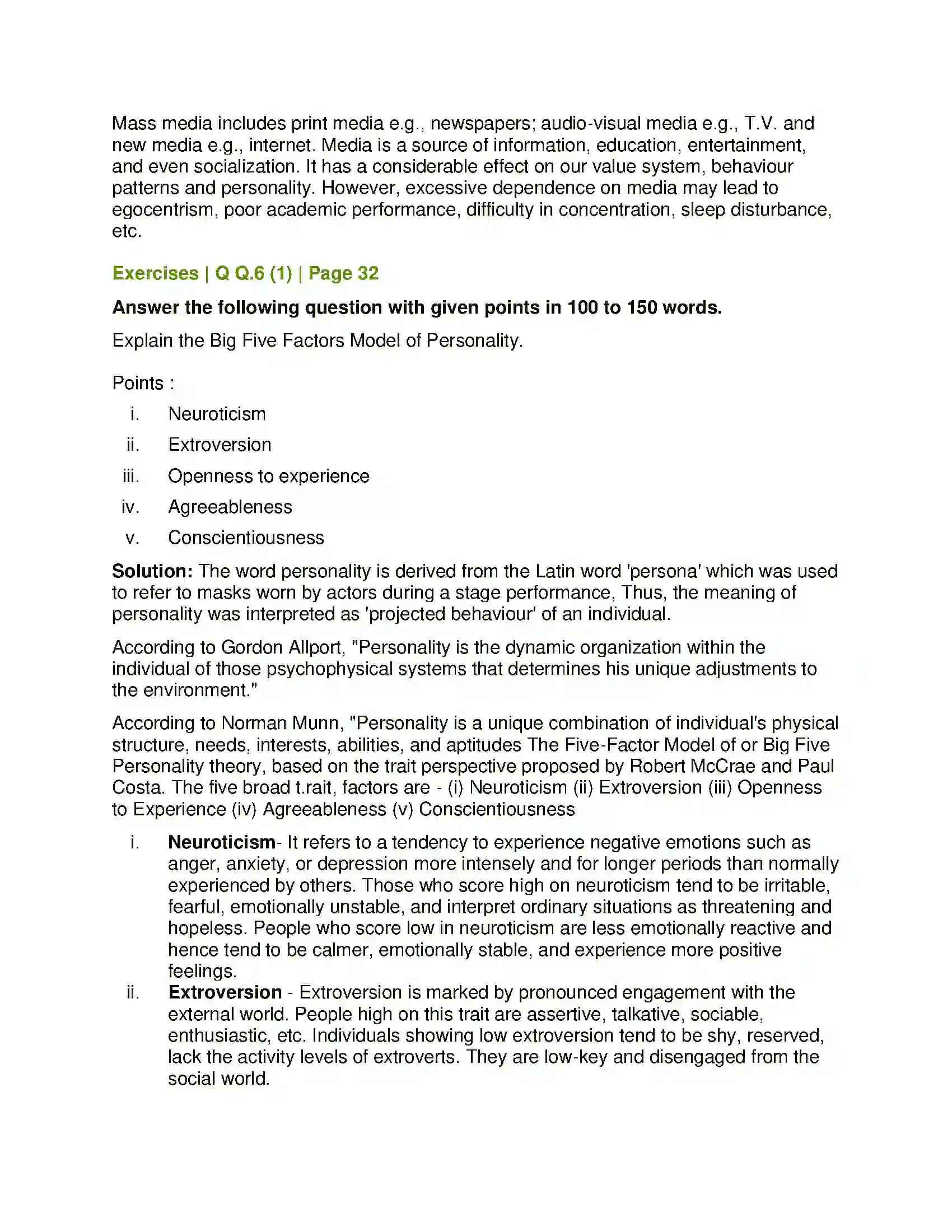 Maharashtra Board Class 12th Psychology Personality Solution 5