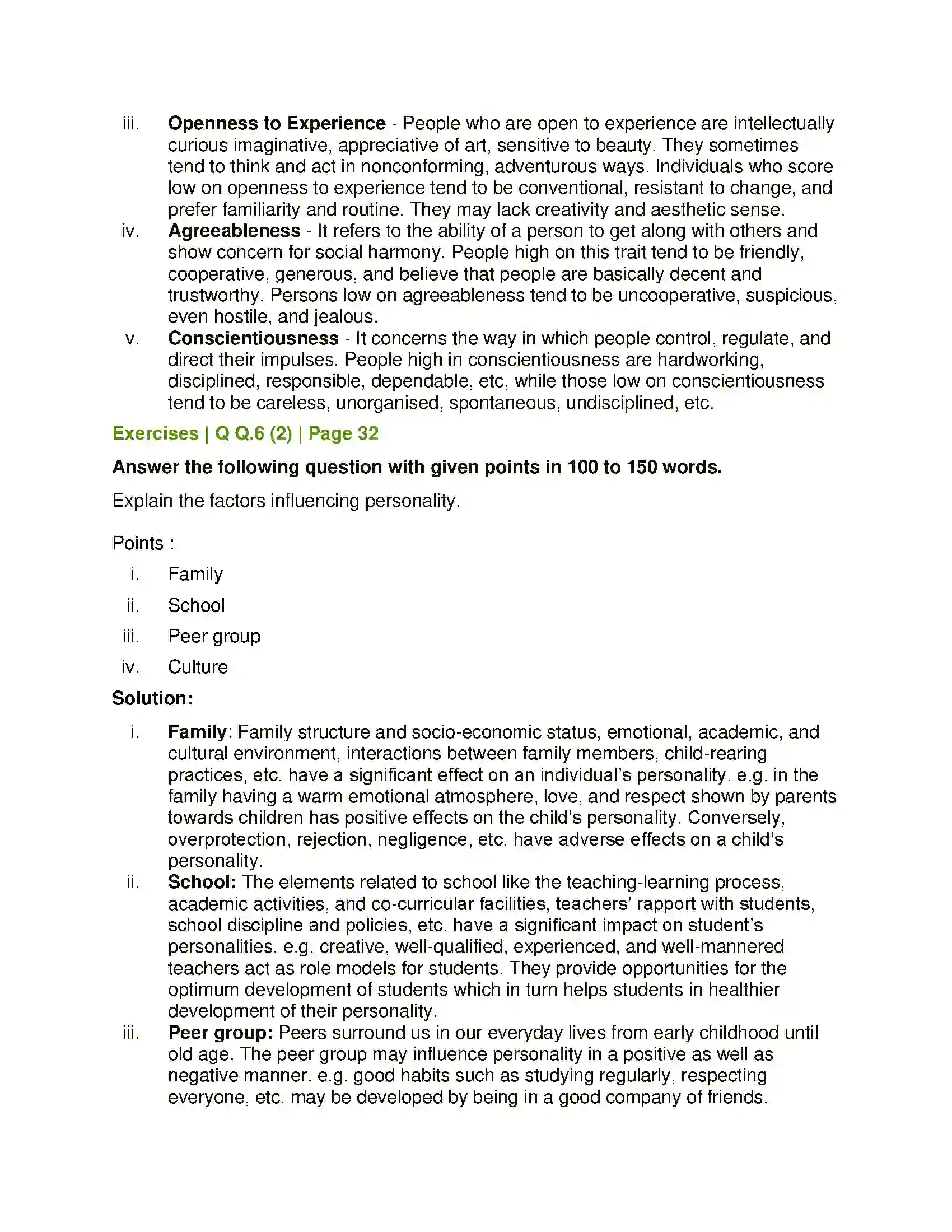 Maharashtra Board Class 12th Psychology Personality Solution 6