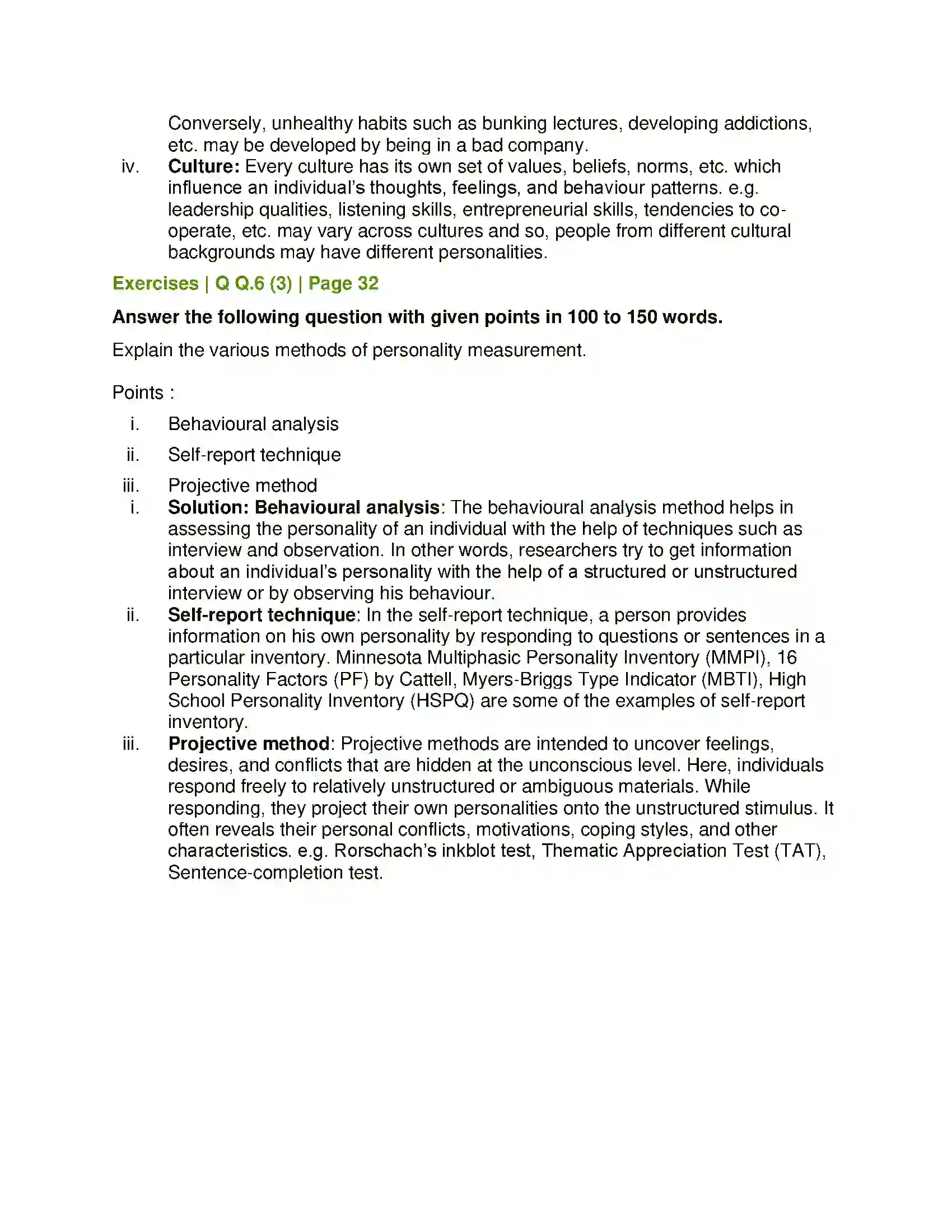 Maharashtra Board Class 12th Psychology Personality Solution 7