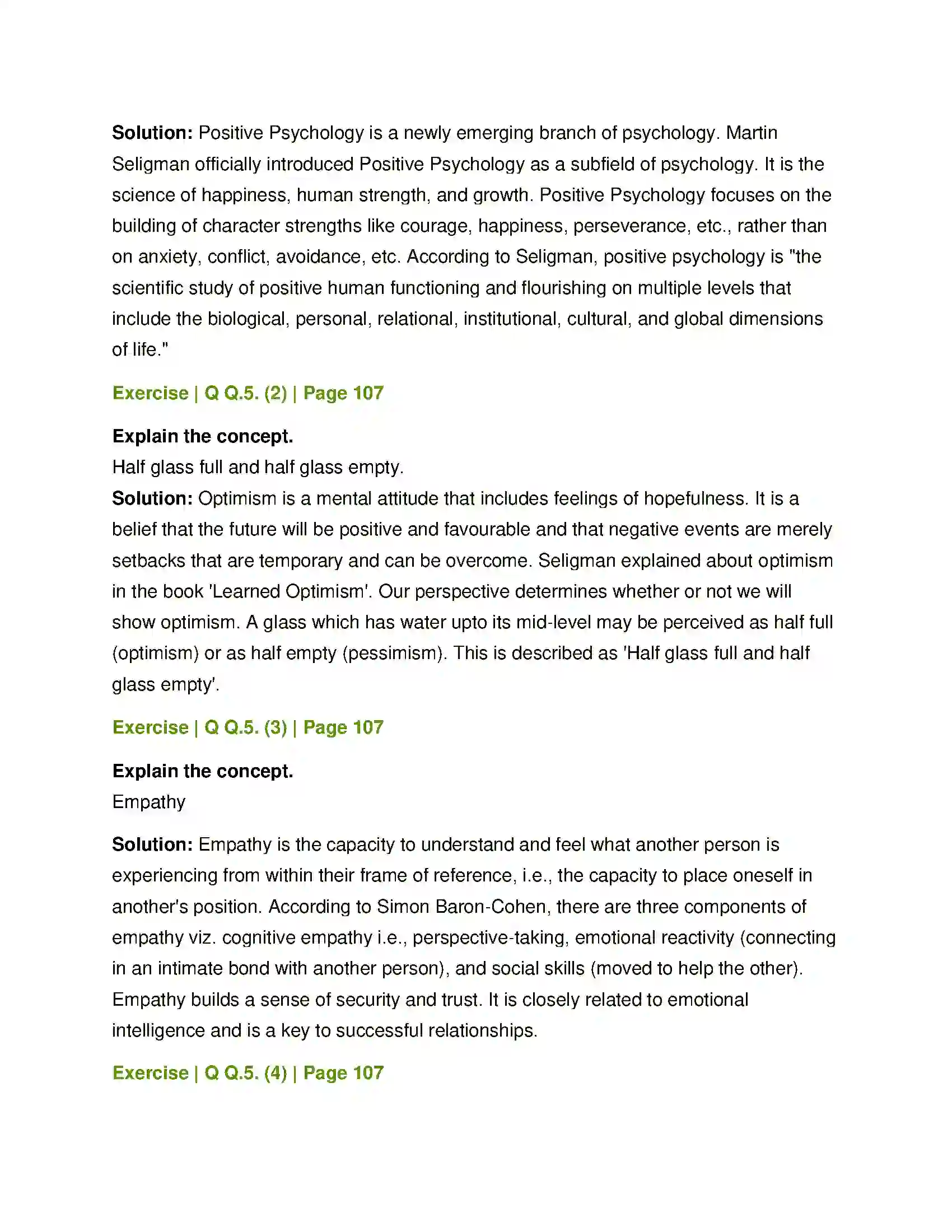 Maharashtra Board Class 12th Psychology Positive Psychology Solution 6