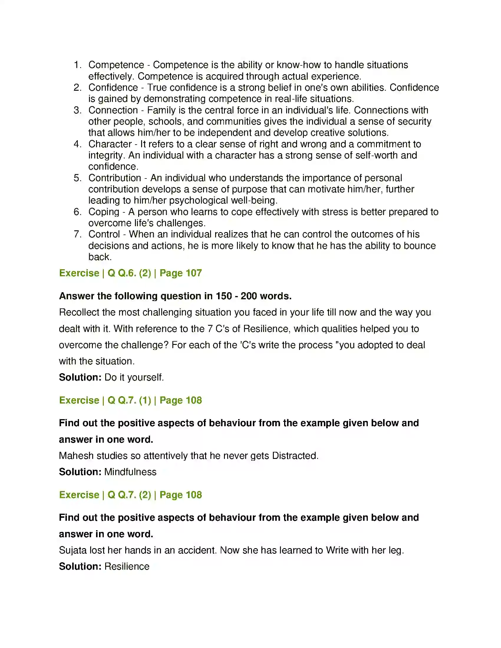 Maharashtra Board Class 12th Psychology Positive Psychology Solution 8