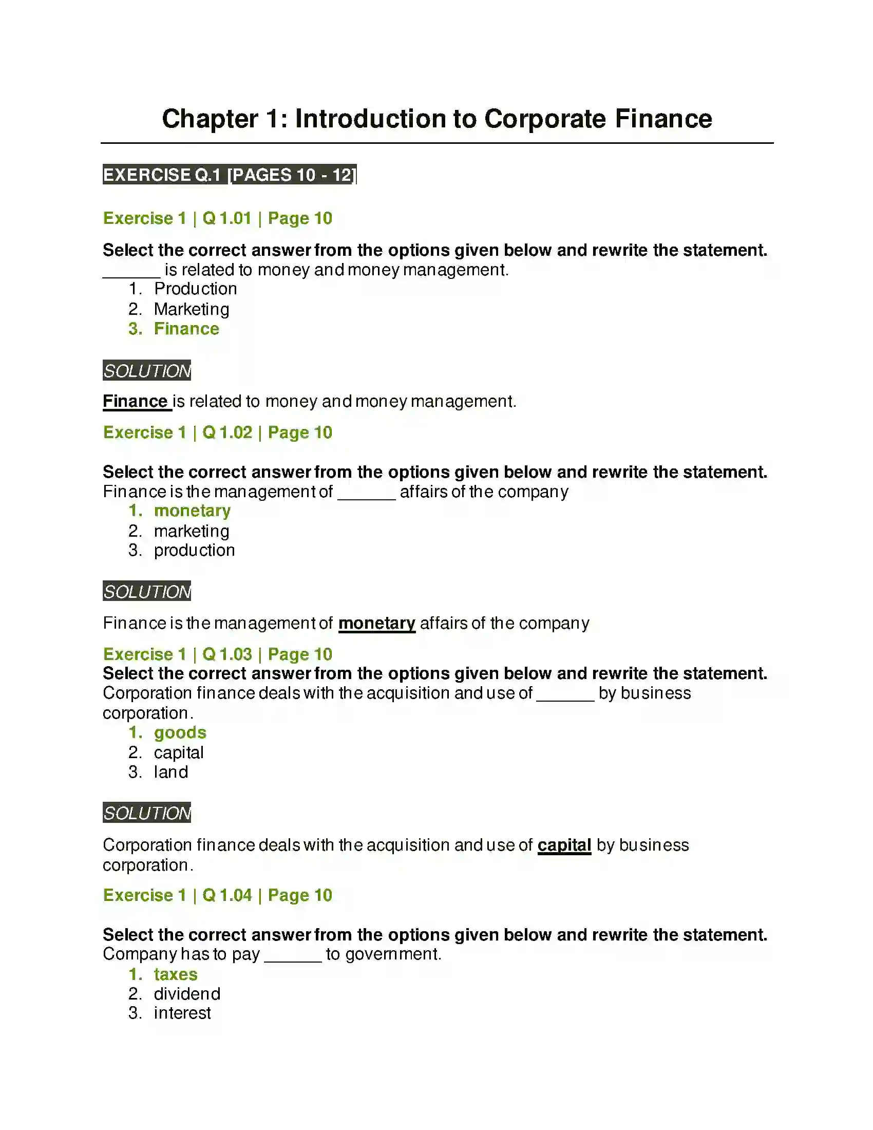 Maharashtra Board Class 12th Secretarial Practice Introduction To Corporate Finance Solution 1