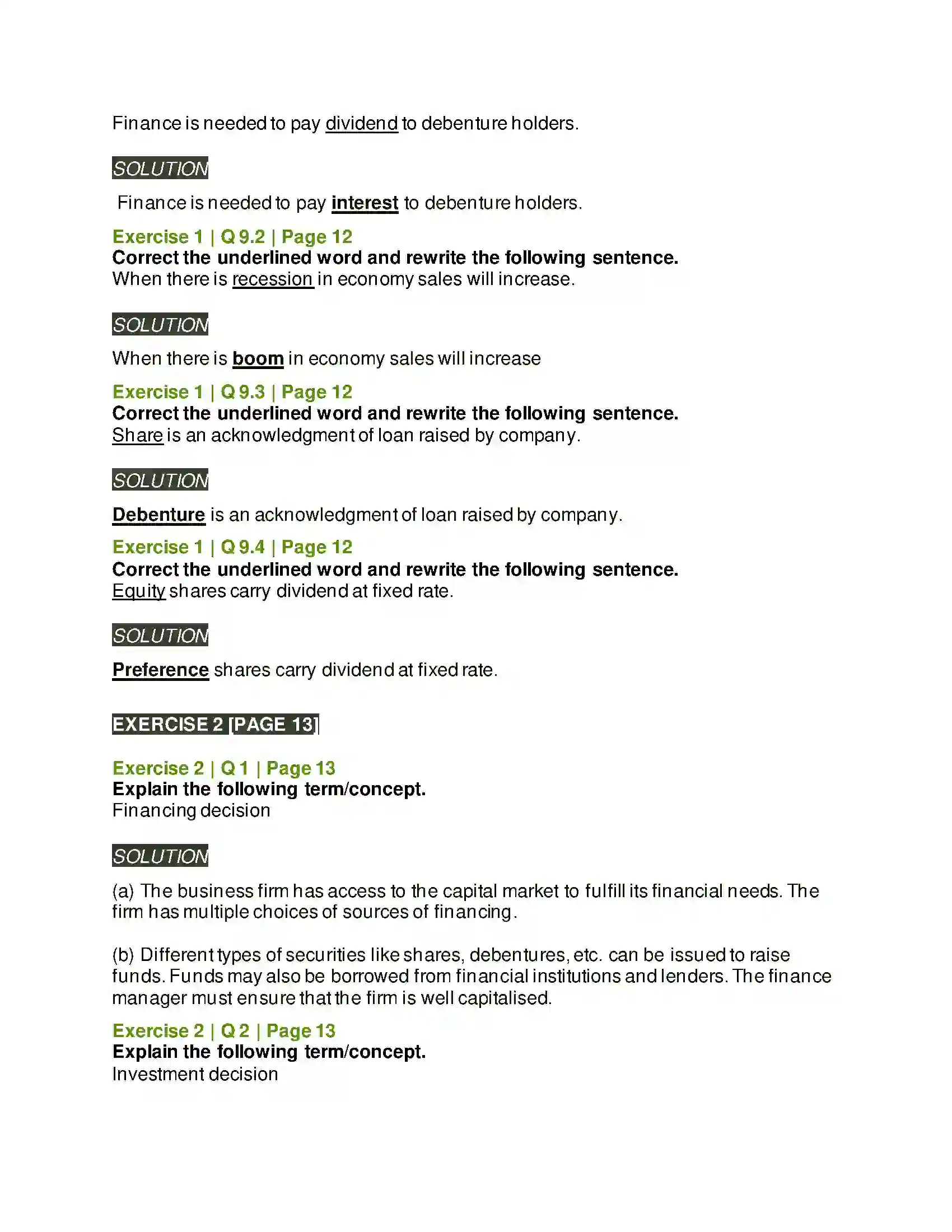 Maharashtra Board Class 12th Secretarial Practice Introduction To Corporate Finance Solution 11