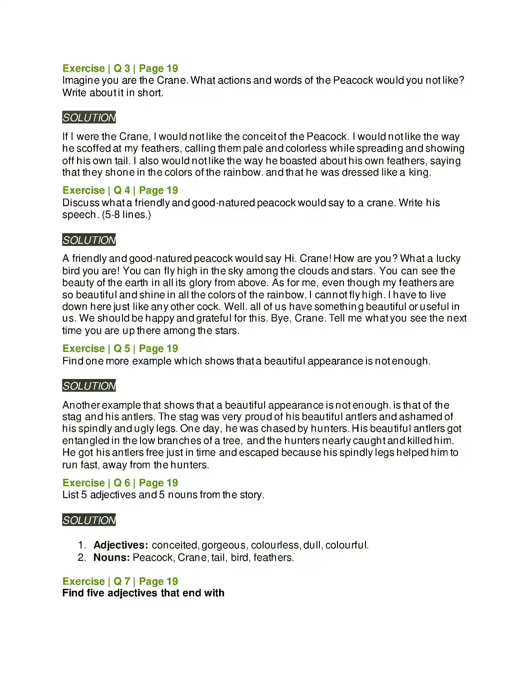 Maharashtra Board Class 6th English 1.6 The Peacock and the Crane Solution 2