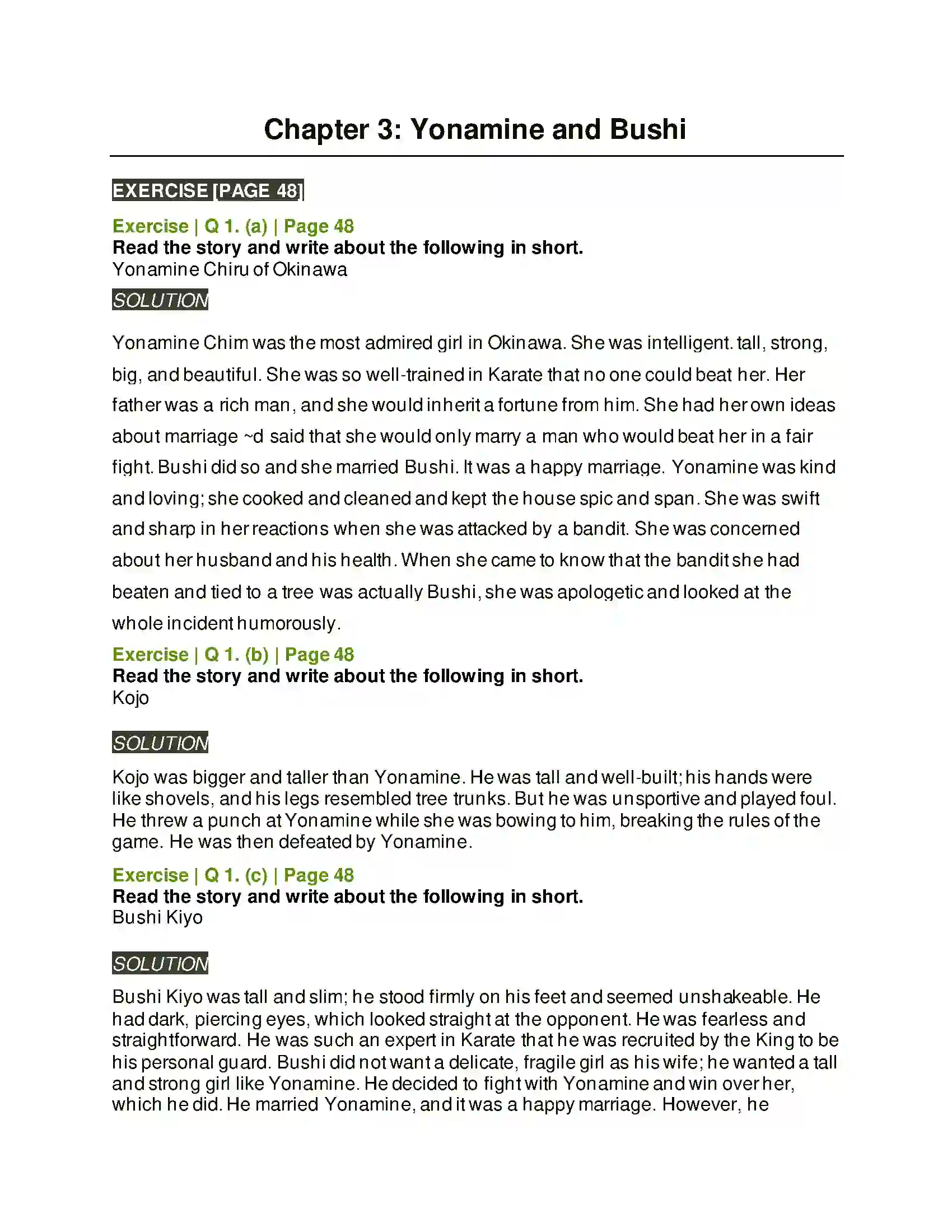 Maharashtra Board Class 6th English 2.7 Yonamine and Bushi Solution 1