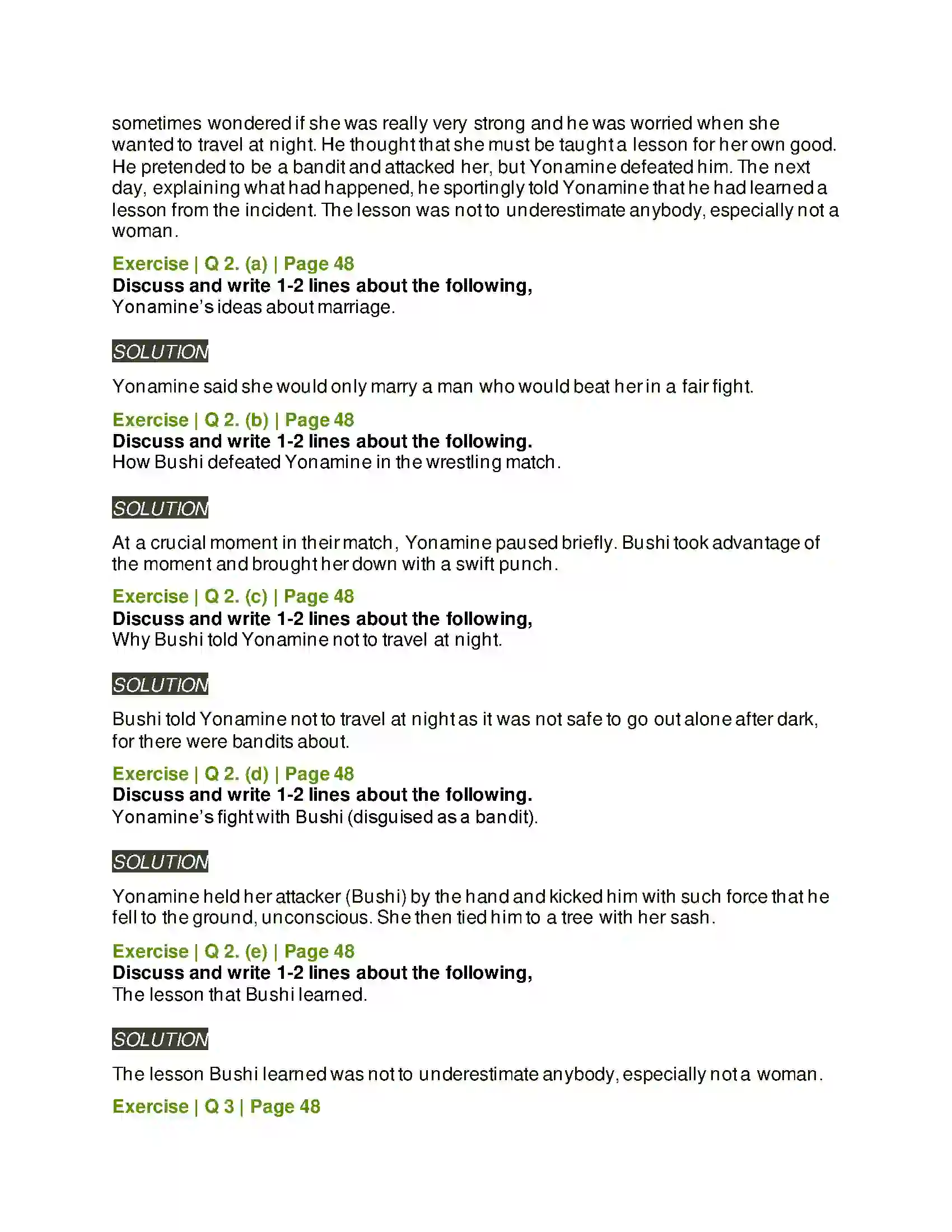 Maharashtra Board Class 6th English 2.7 Yonamine and Bushi Solution 2