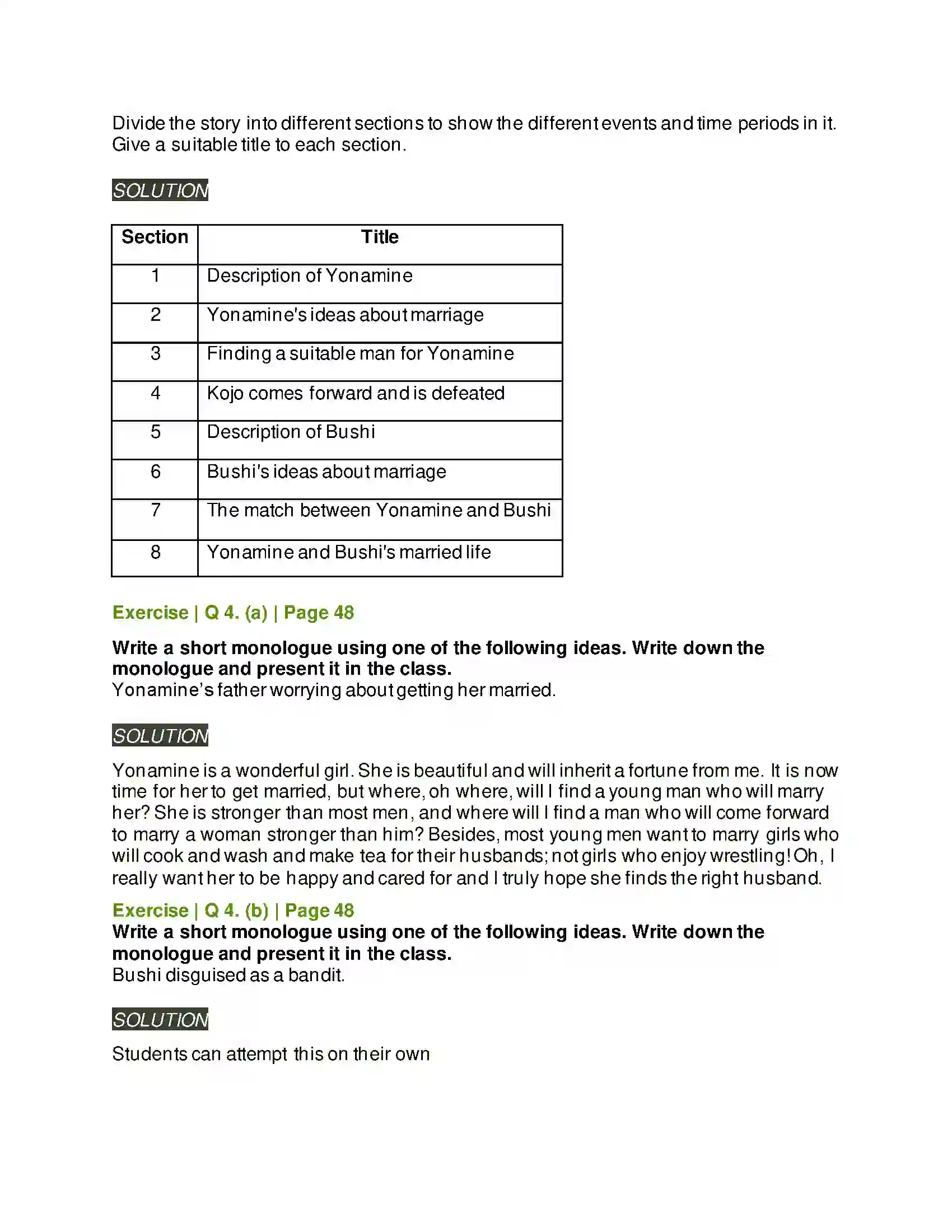 Maharashtra Board Class 6th English 2.7 Yonamine and Bushi Solution 3