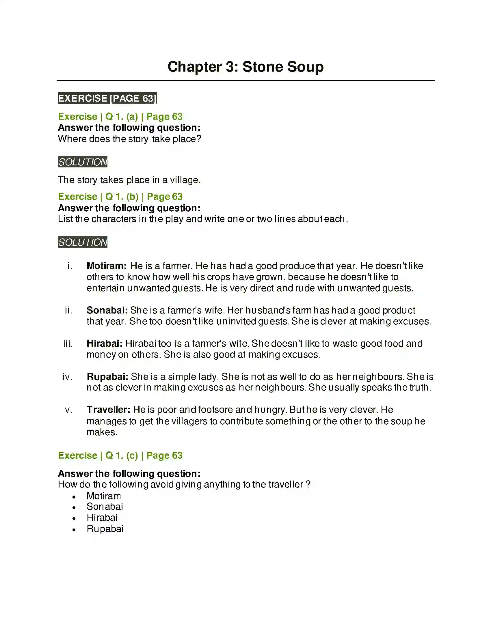 Maharashtra Board Class 6th English 3.3 Stone Soup Solution 1