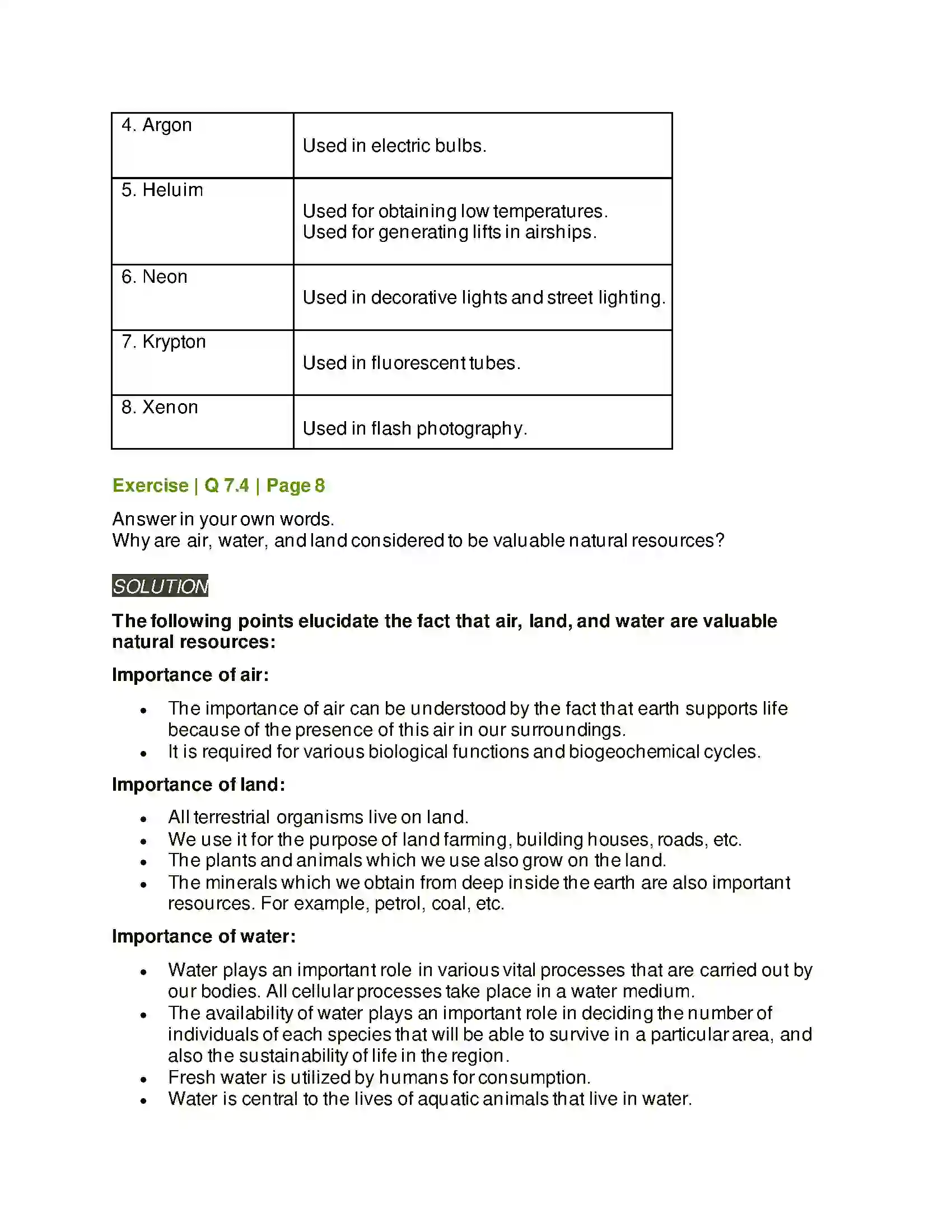 Maharashtra Board Class 6th General Science Natural Resources –Air, Water and Land Solution 7